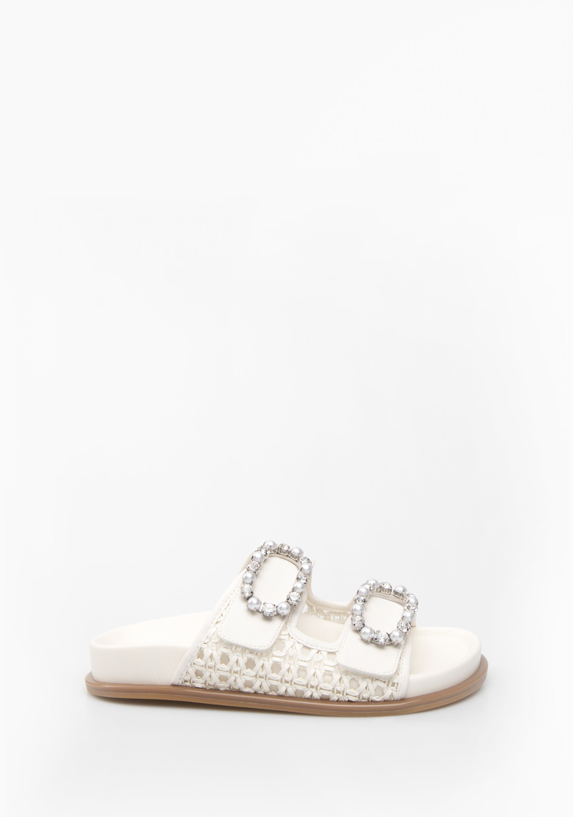 Ciabatta con Fascia Intrecciata e Fibbie Gioiello