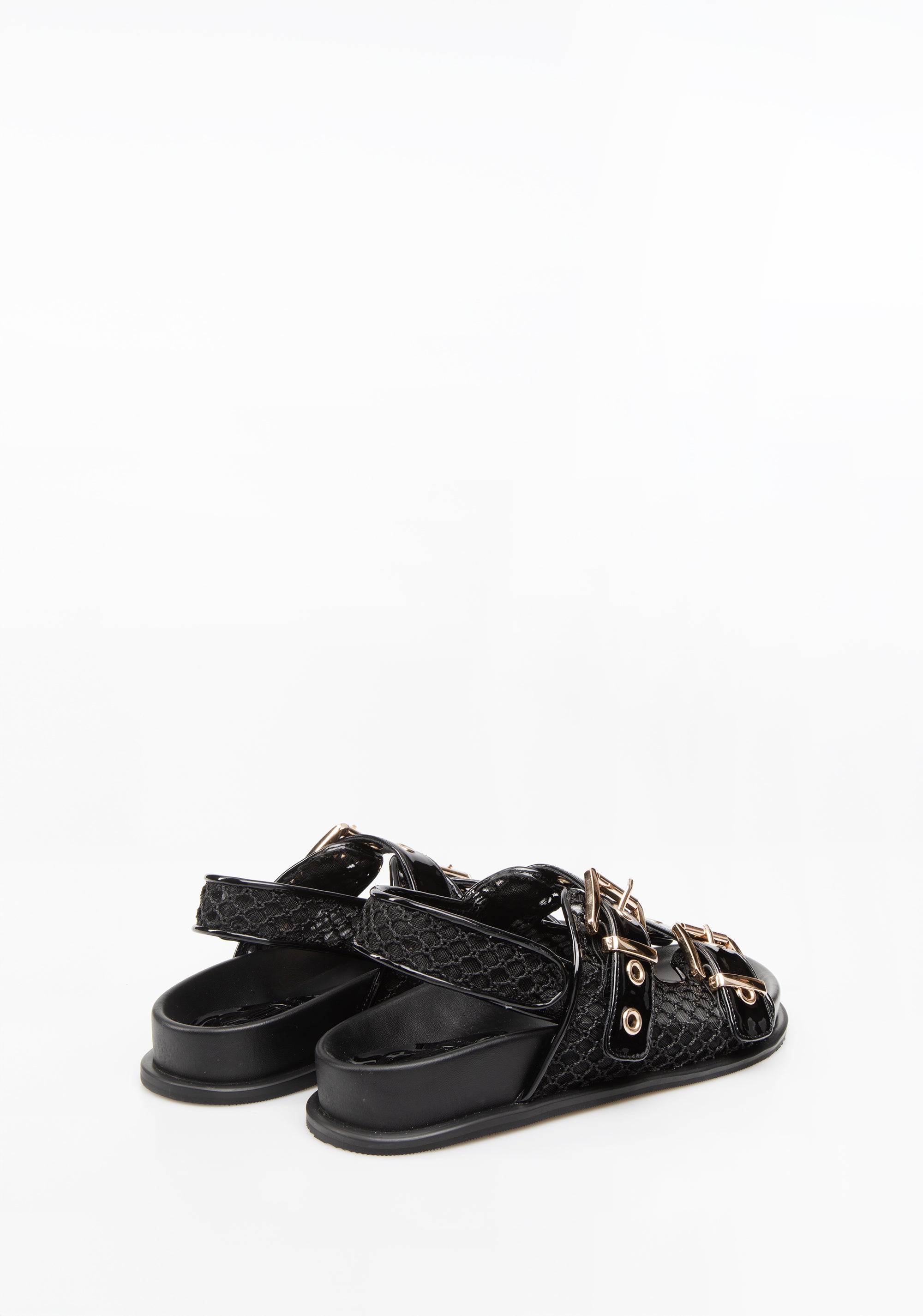 Sandalo Flat con Rete e Doppia Fibbia Dorata