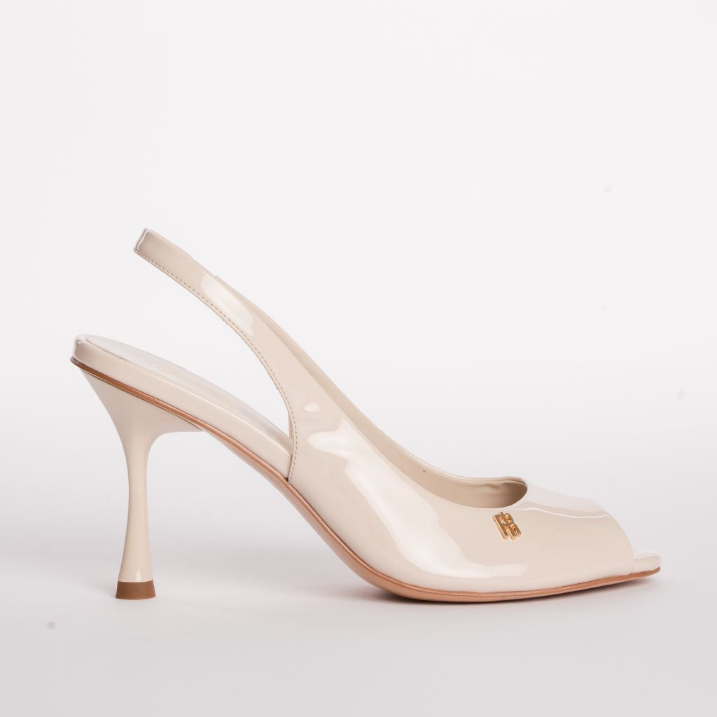 Décolleté Slingback Open-Toe in Vernice con Tacco a Stiletto
