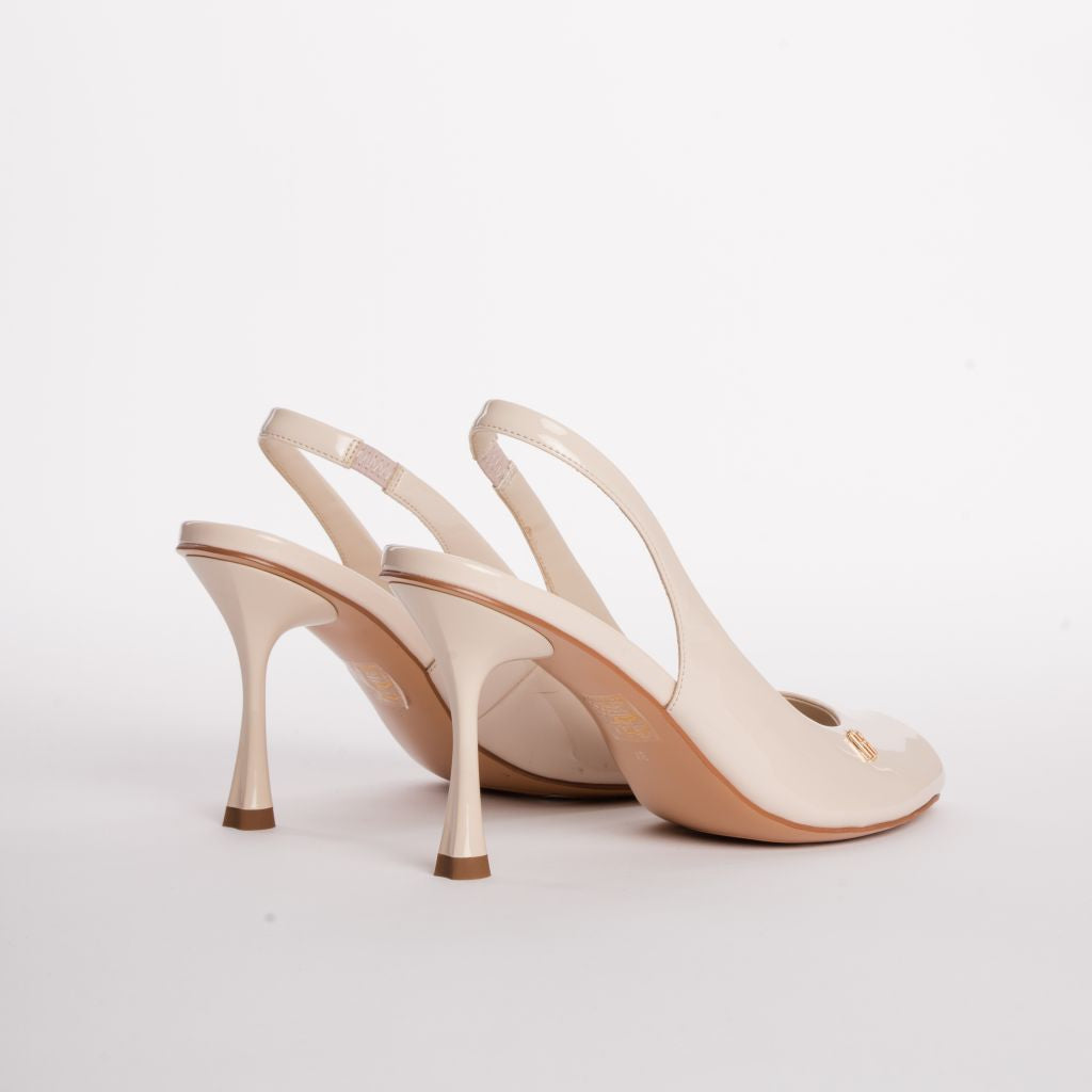 Décolleté Slingback Open-Toe in Vernice con Tacco a Stiletto