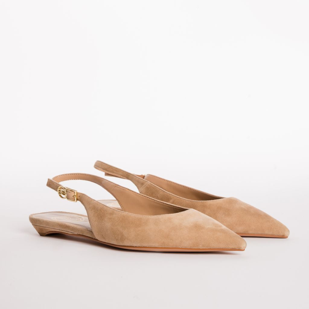 Décolleté Slingback a Punta con Finitura Scamosciata e Micro-Tacco
