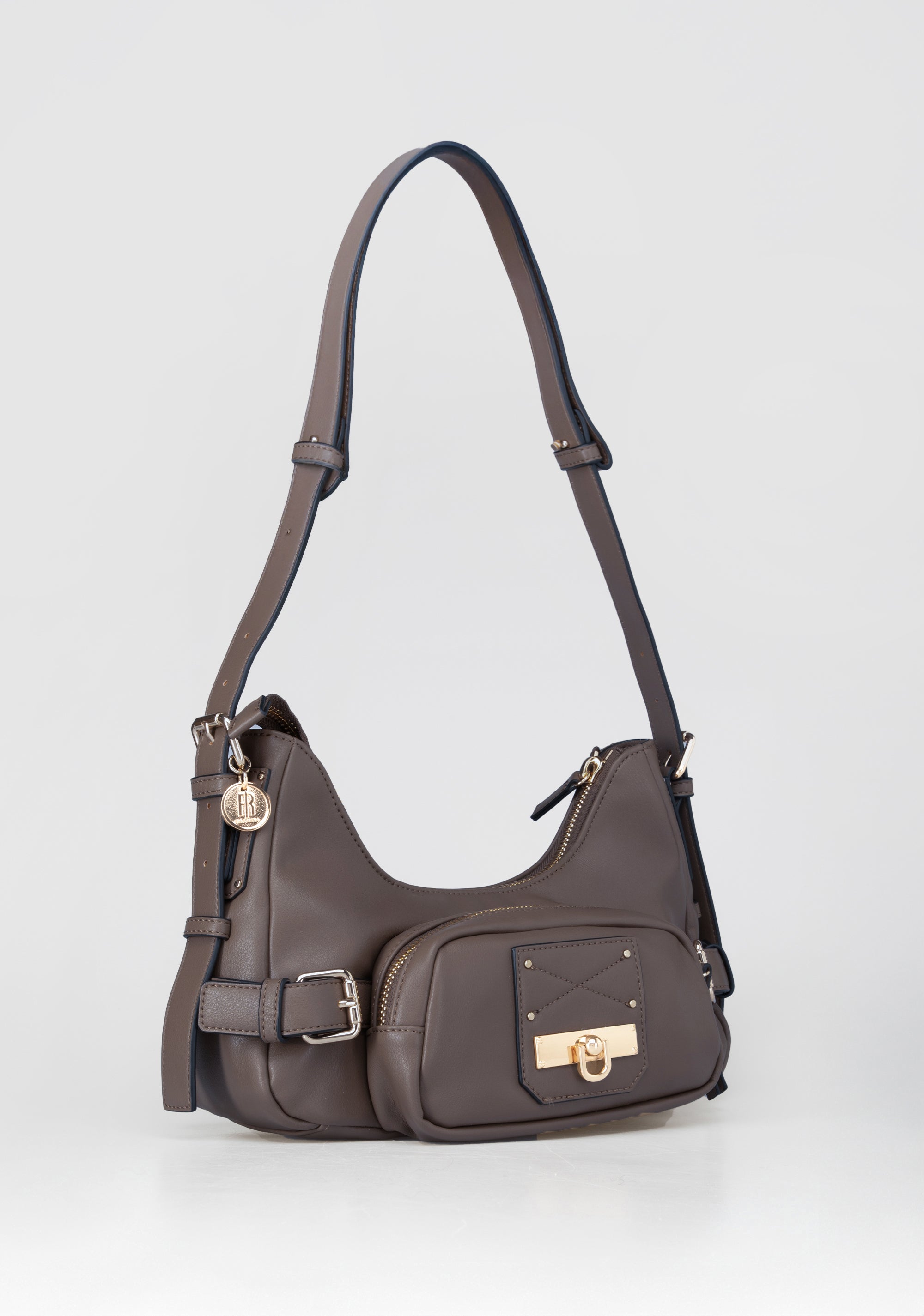 Borsa a Spalla con Borchie e Fibbie Dorate