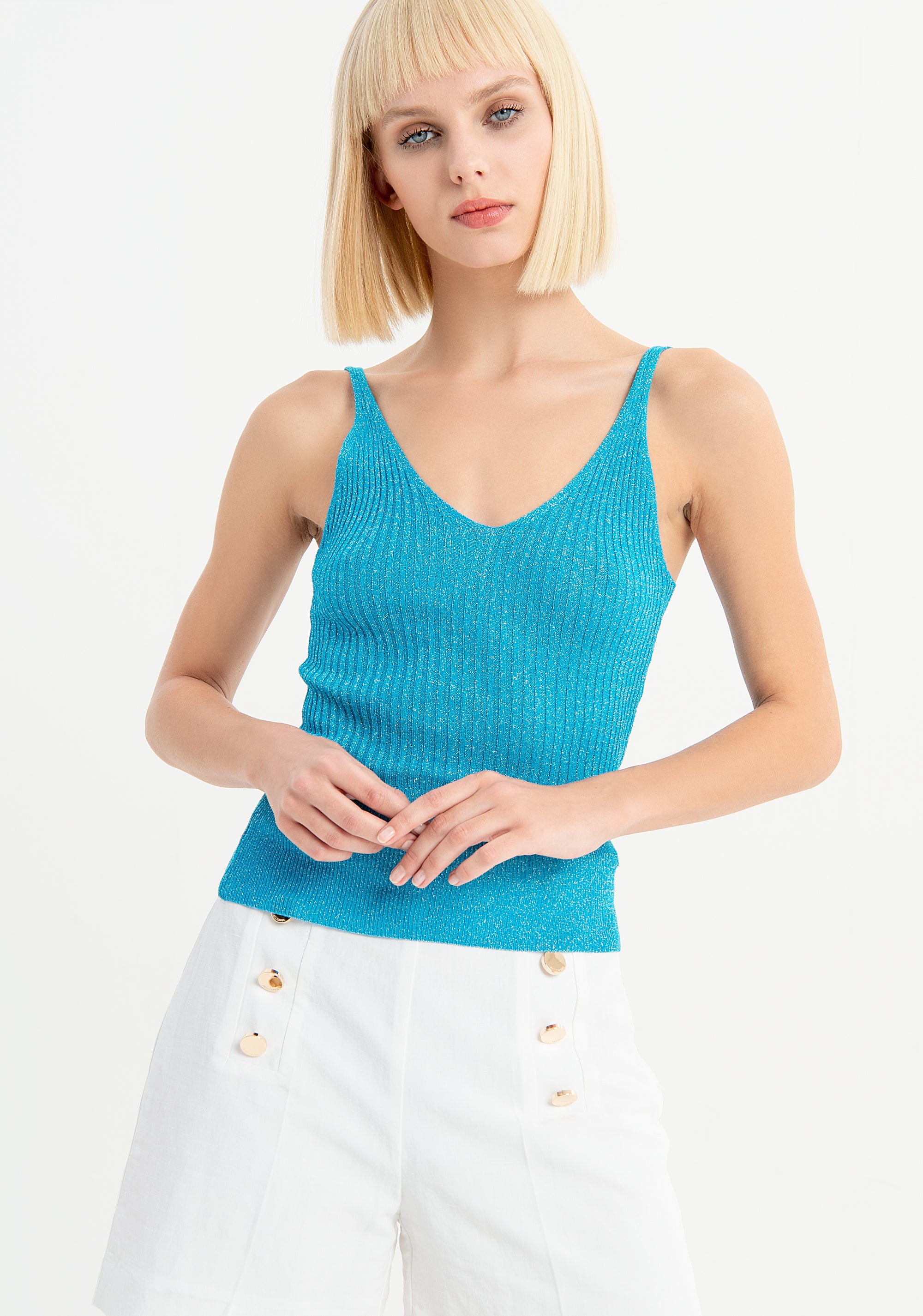 Top costine con bretelle