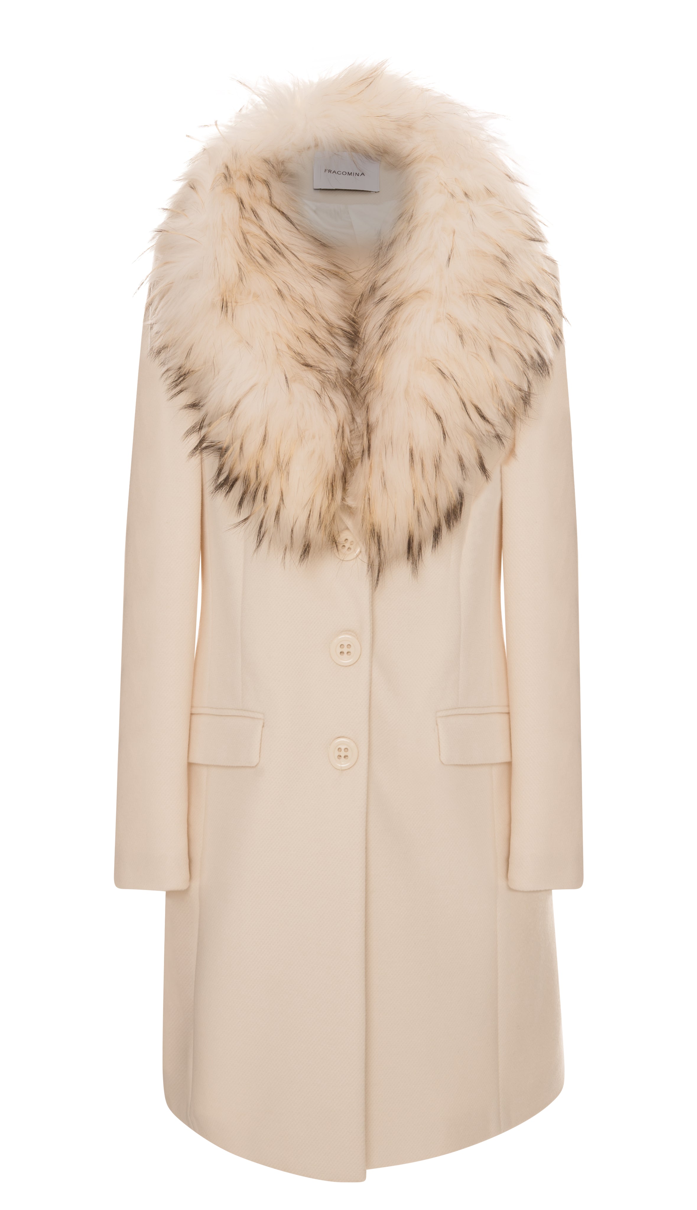 Cappotto Monopetto con Collo in Pelliccia Lussuosa