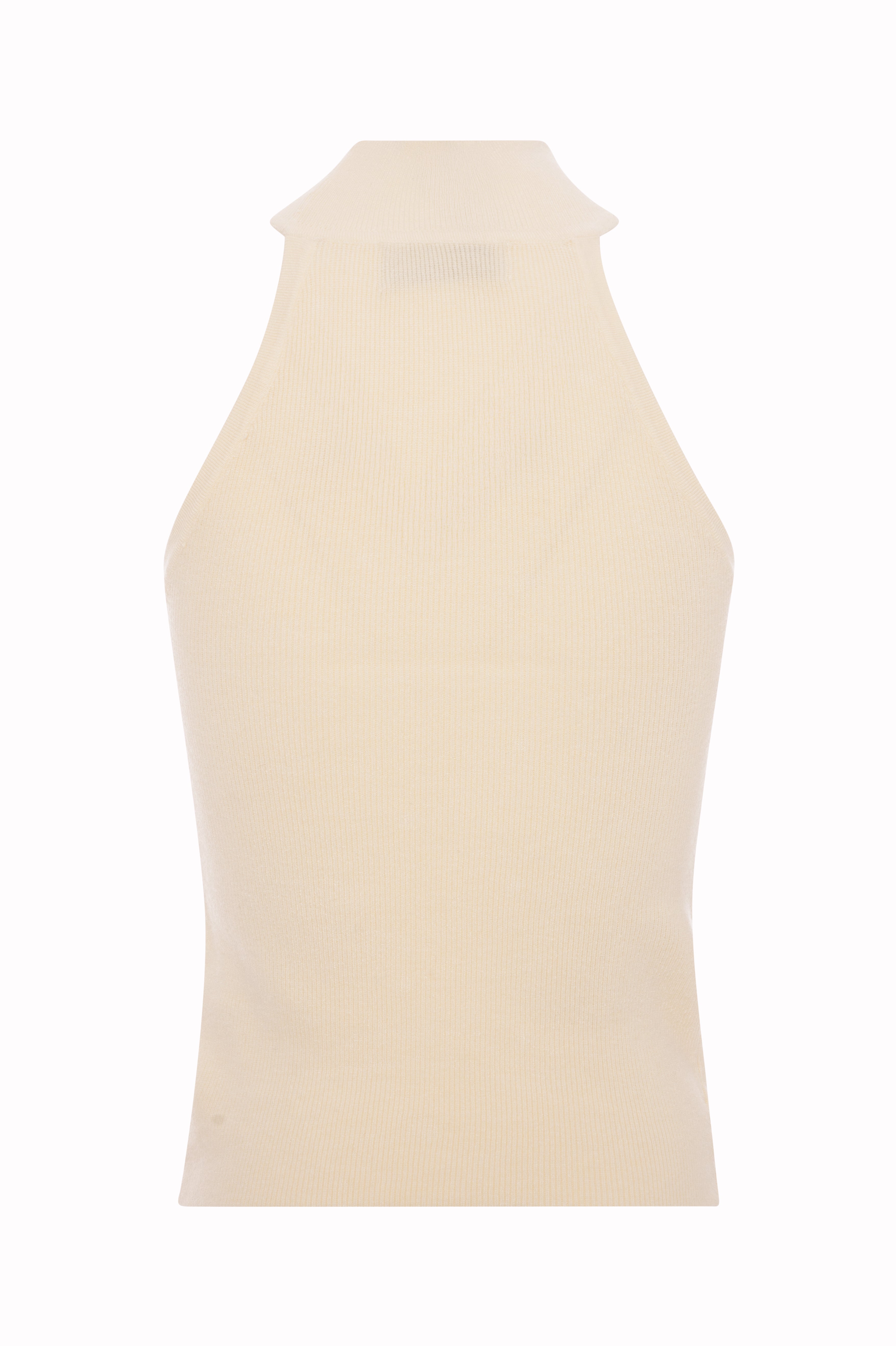 Top Scollo all'Americana in Maglia a Coste con Strass