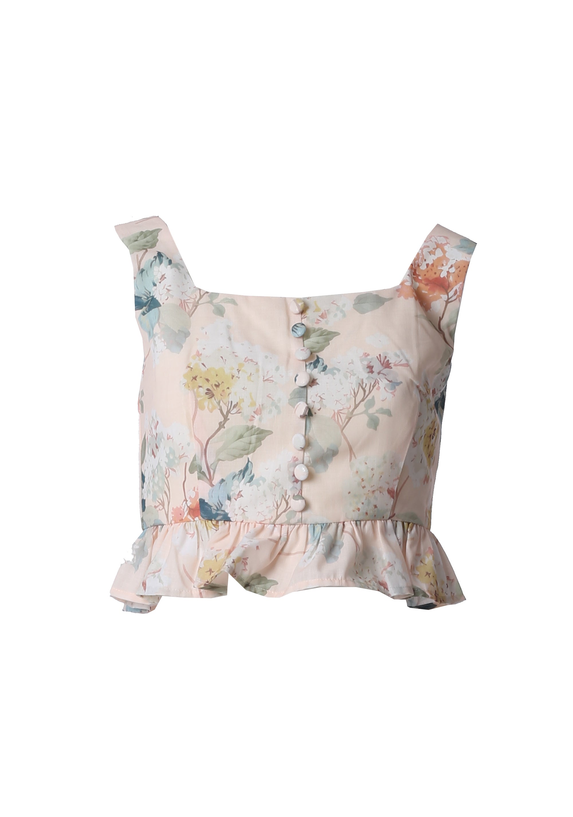 Crop Top a Fiori con Scollo Quadro e Balza