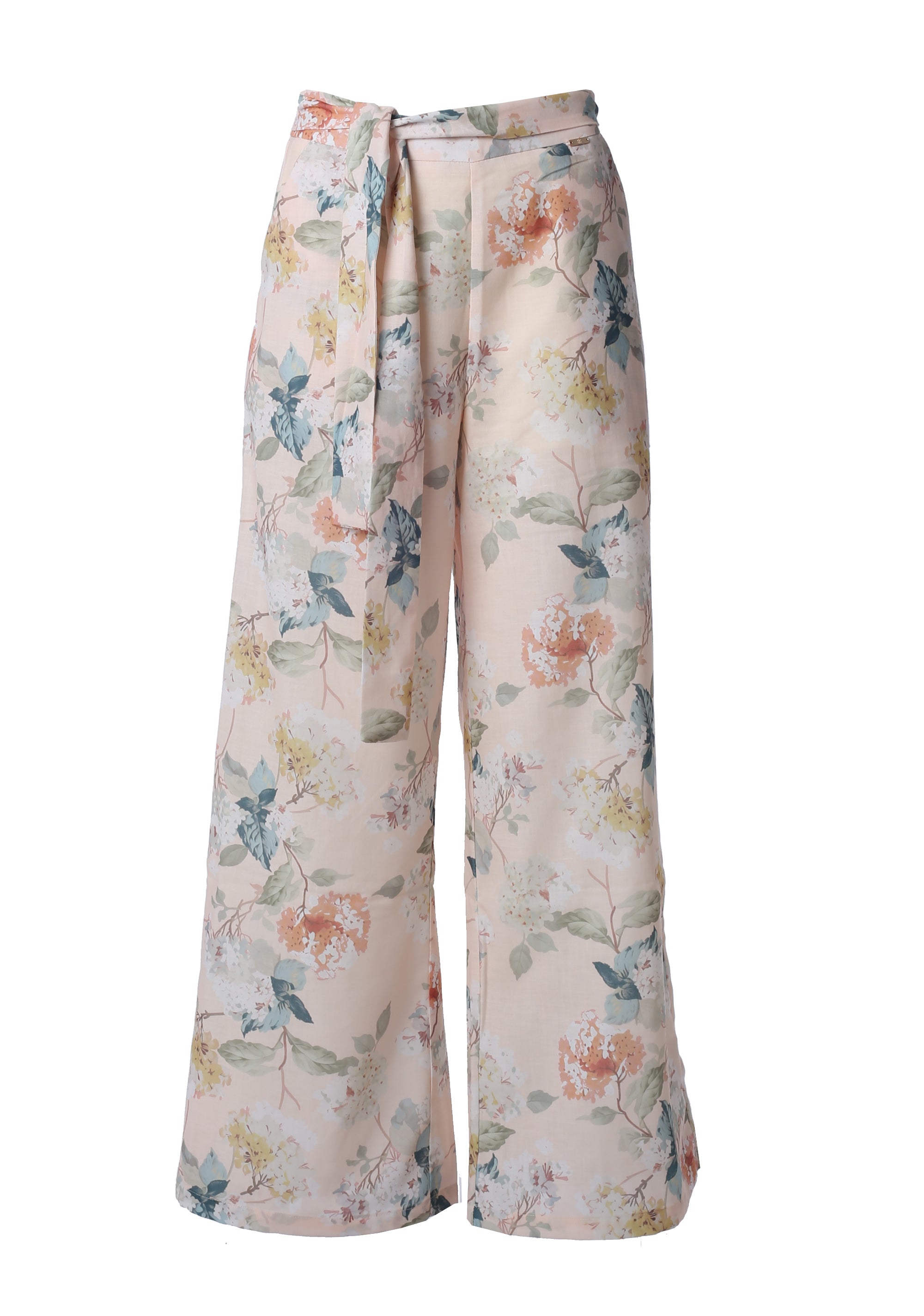 Pantaloni Wide-Leg con Stampa Floreale e Cintura Annodabile