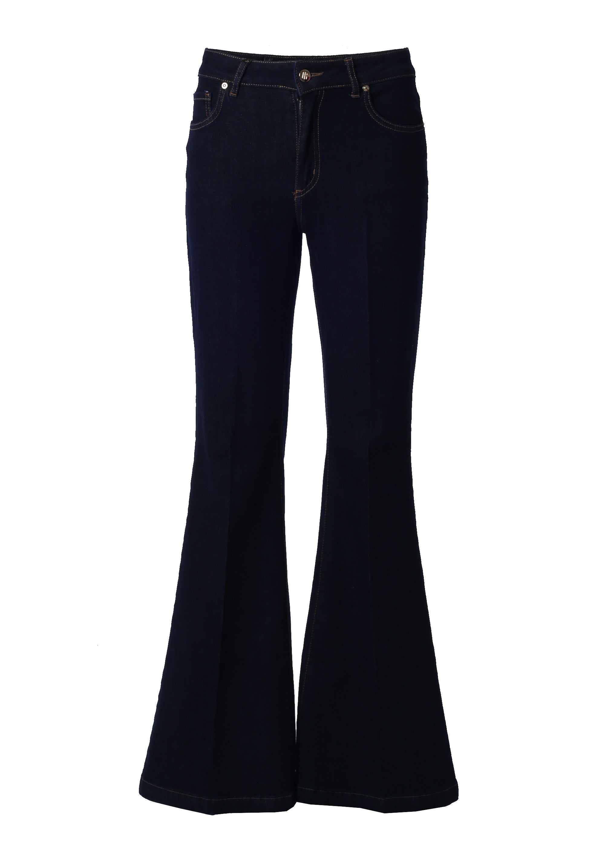 Jeans Flare a Vita Alta con Pieghe Stirate e Monogramma