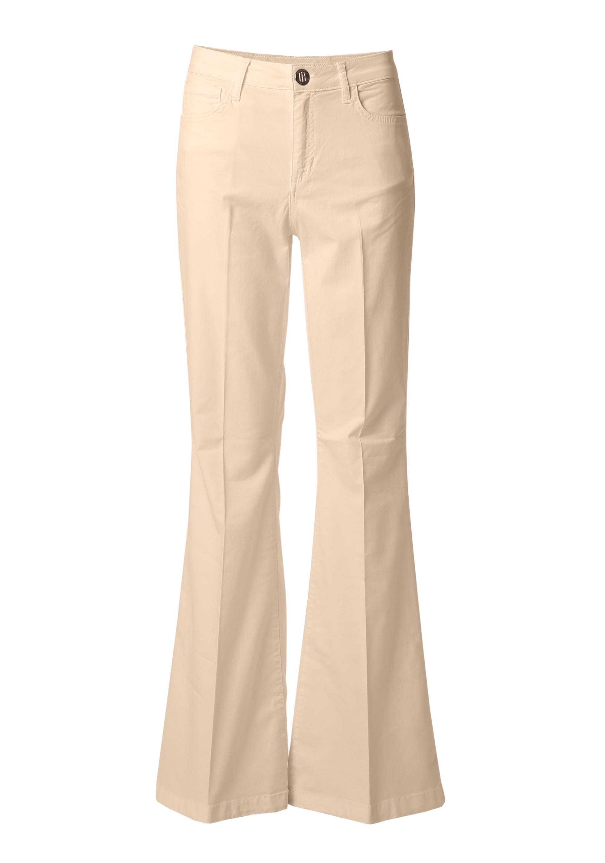 Pantaloni Flare a Vita Alta con Piega Stirata