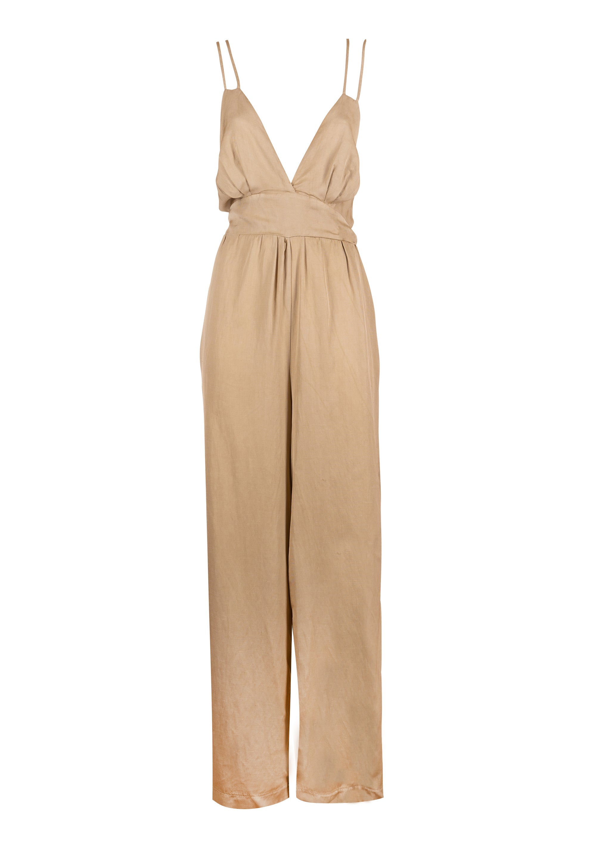 Tuta regular lunga in raso di tencel e viscosa
