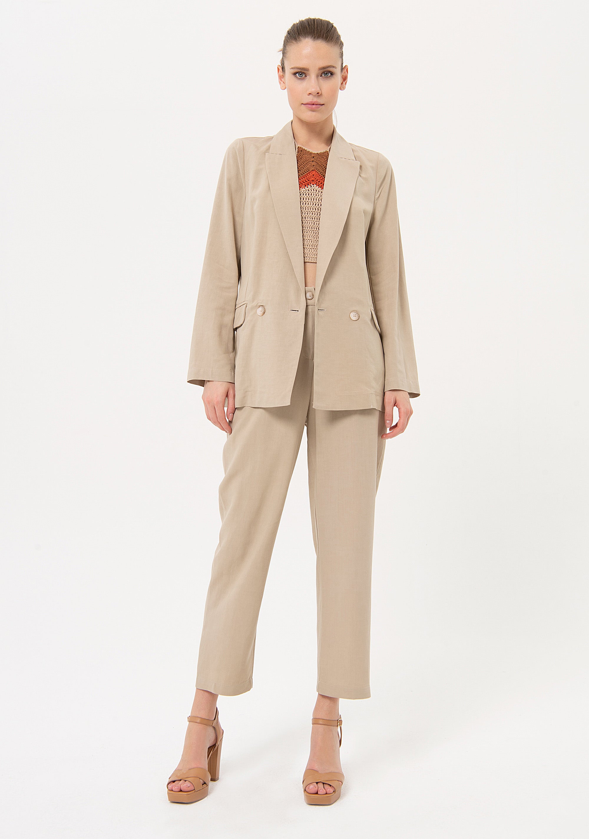 Blazer regular doppiopetto con lino