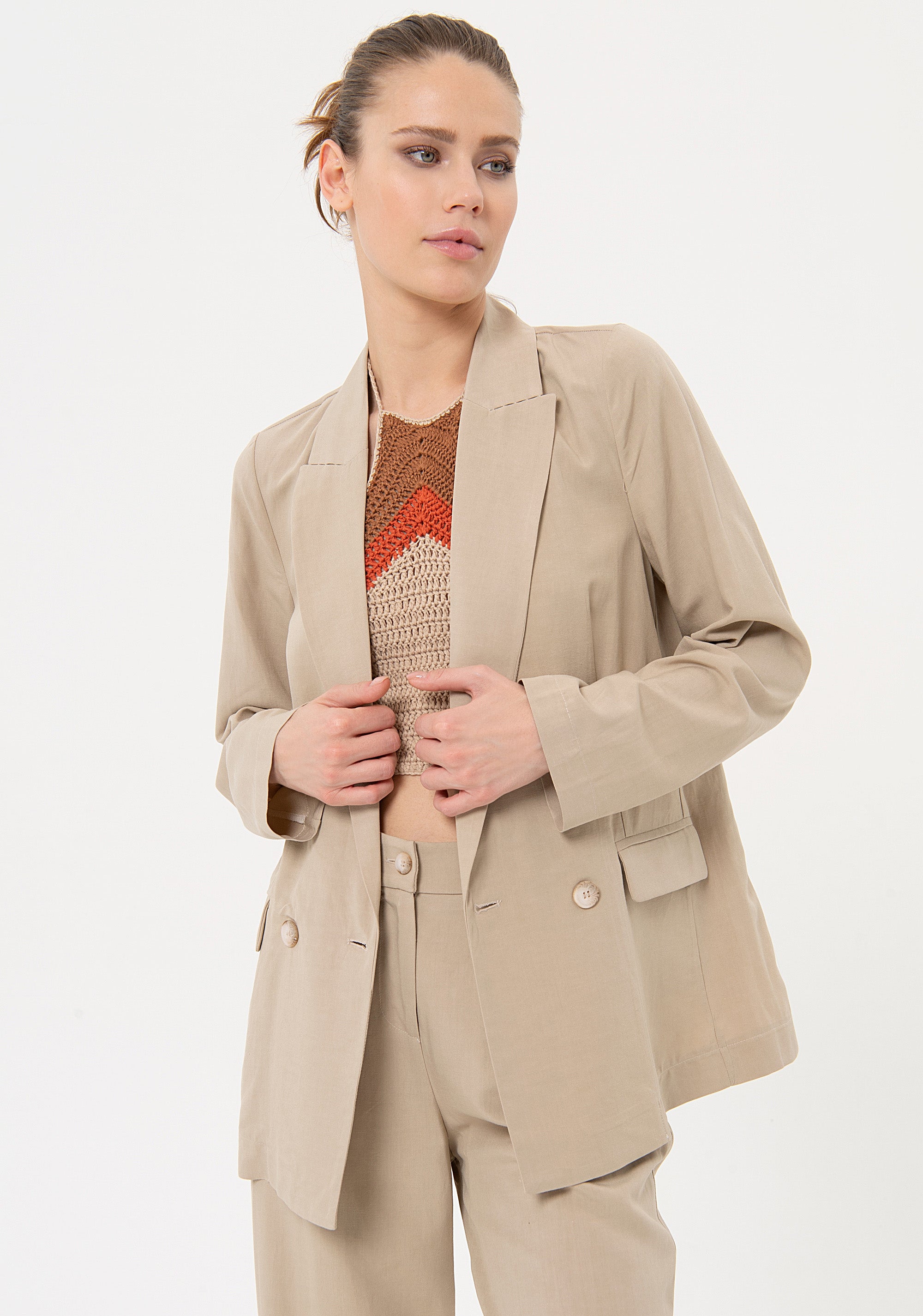 Blazer regular doppiopetto con lino FJ24SJ3001W62201 Fracomina