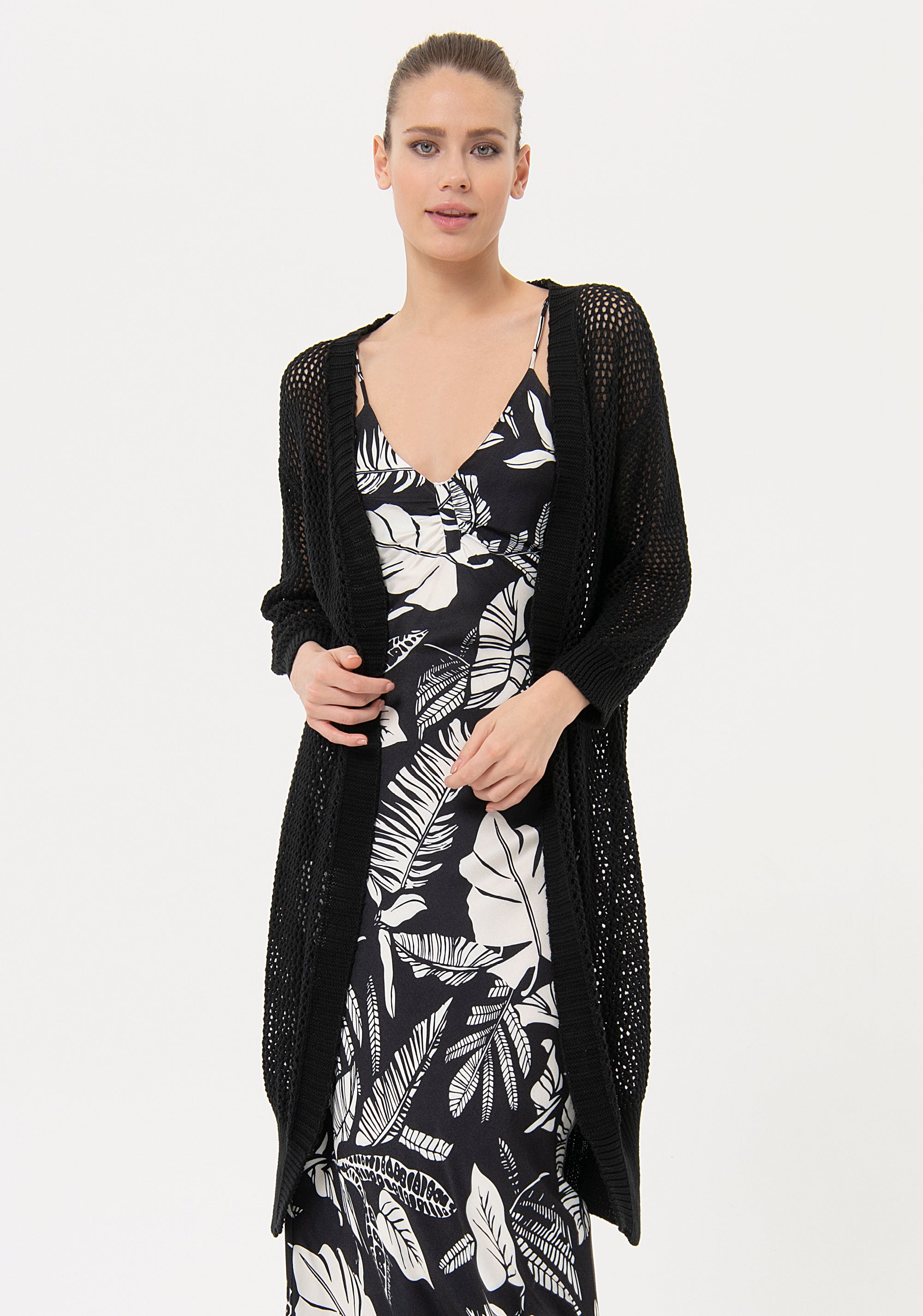 Cardigan regular aperto con punto rete FJ24ST8001K488O7 Fracomina