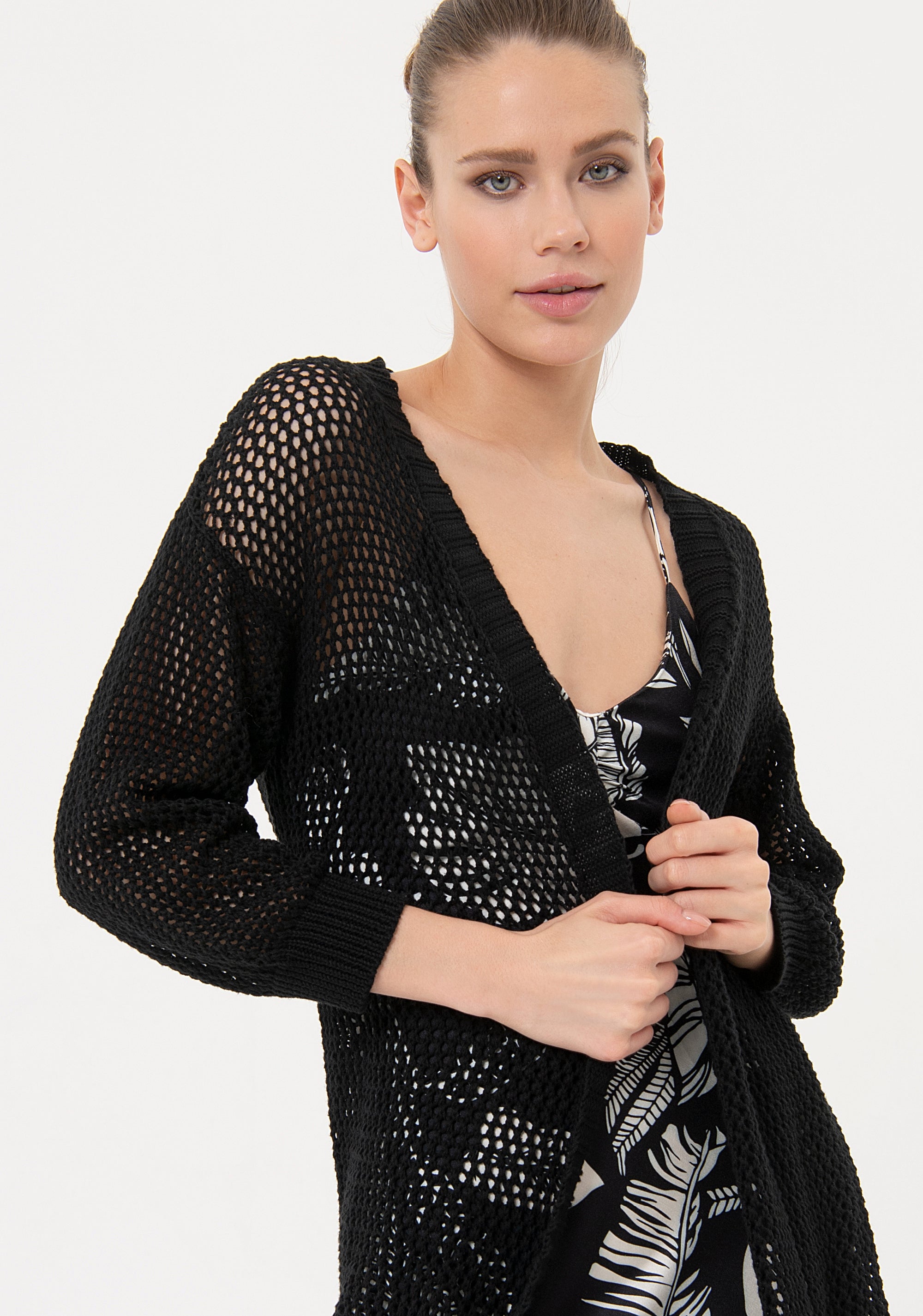 Cardigan regular aperto con punto rete FJ24ST8001K488O7 Fracomina