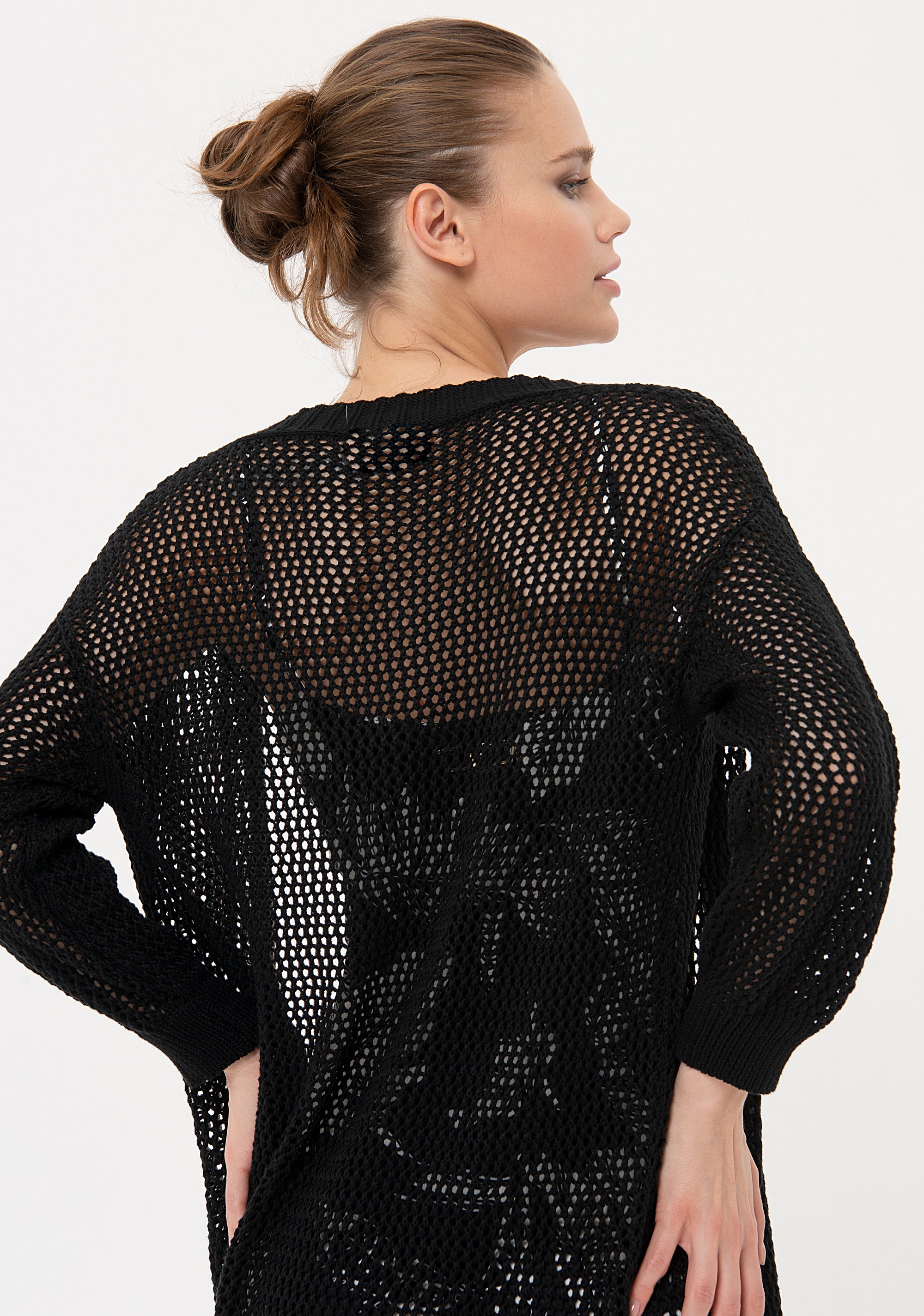 Cardigan regular aperto con punto rete