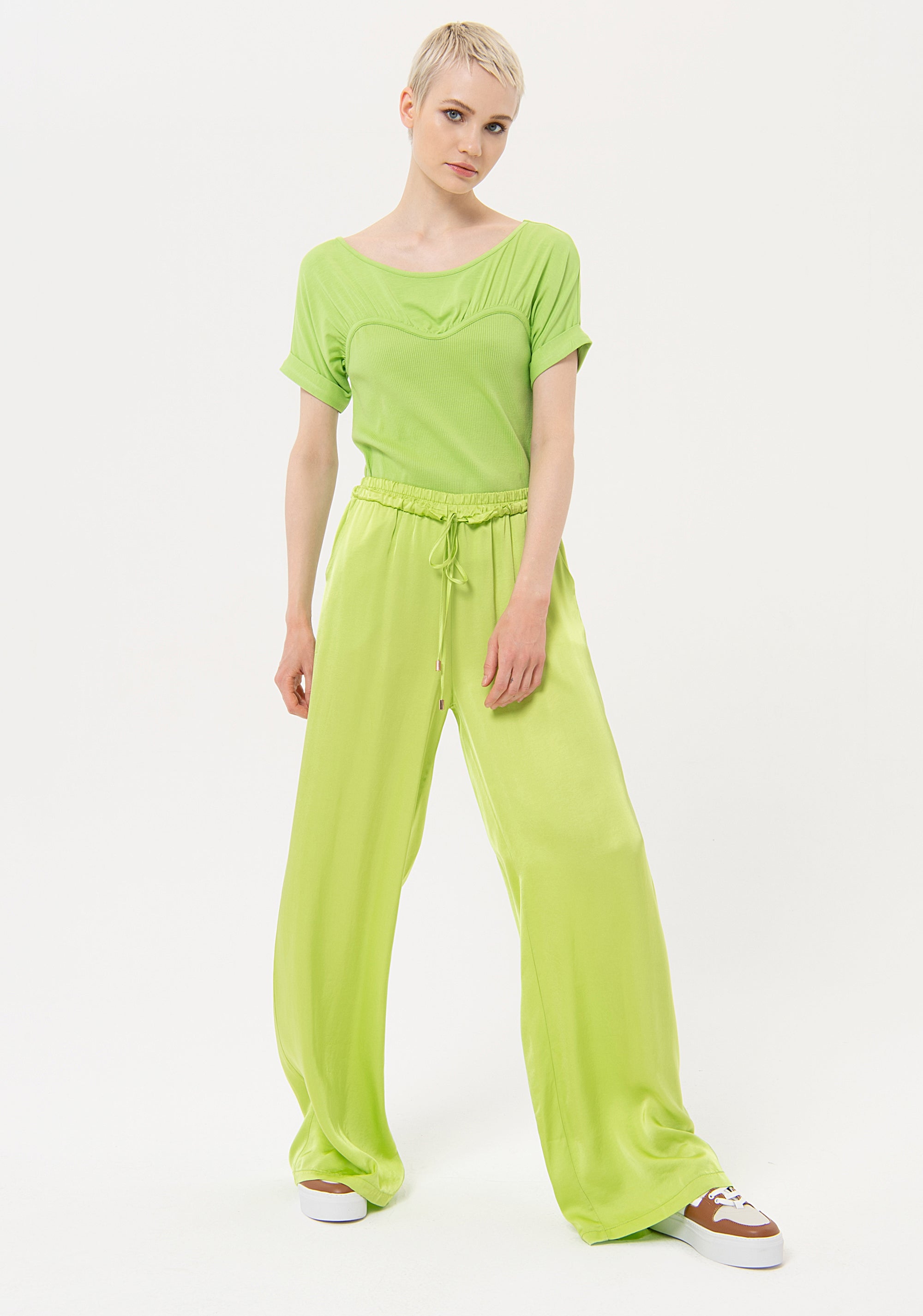 Pantaloni palazzo ampi in raso FJ24SV3004W64101 Fracomina