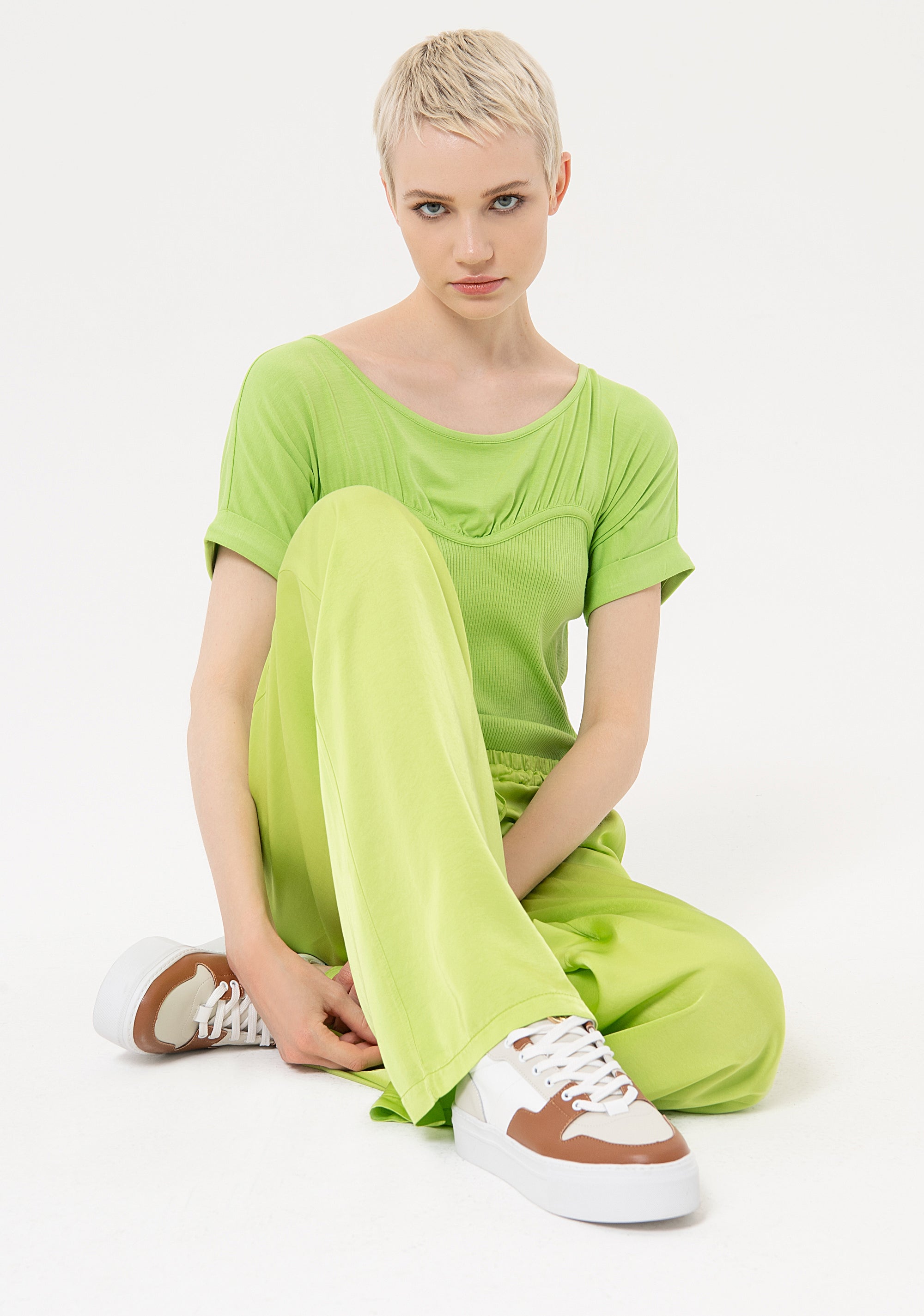 Pantaloni palazzo ampi in raso FJ24SV3004W64101 Fracomina