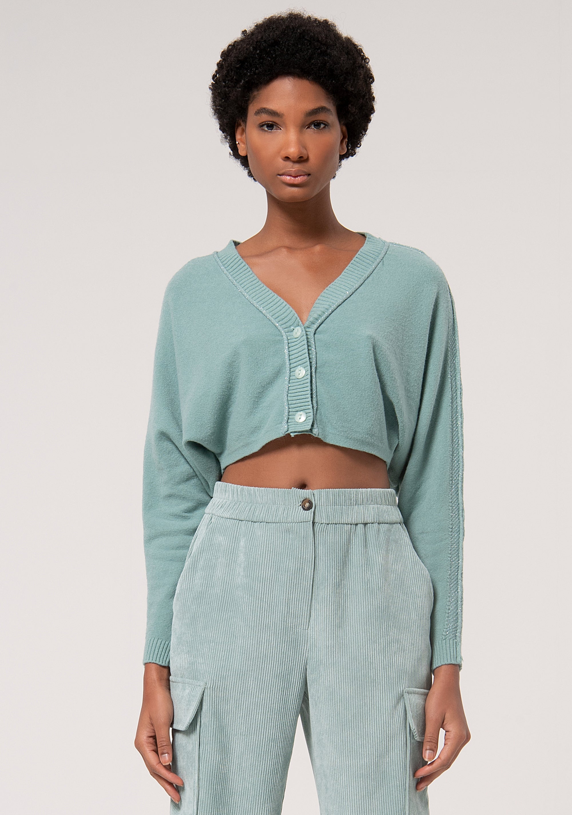 Cardigan crop con inserti in lurex FJ24WT8003K420Q7-S77 Fracomina