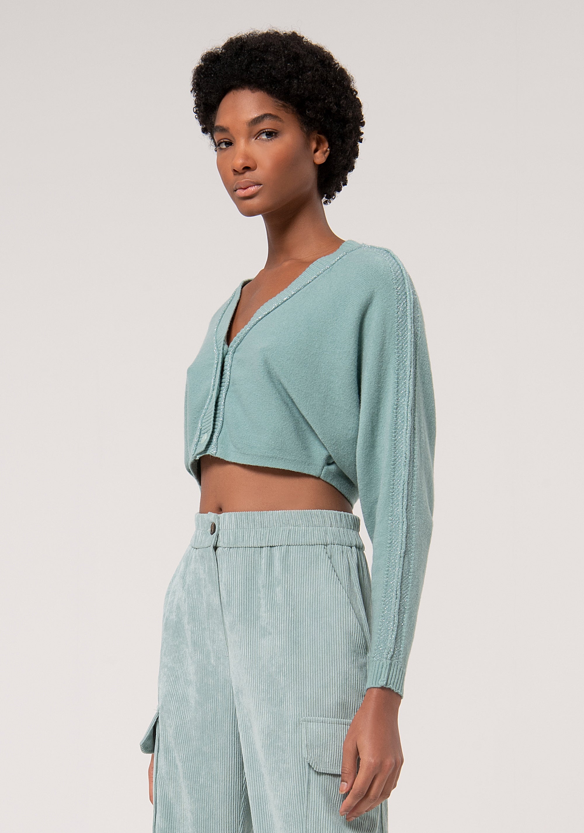 Cardigan crop con inserti in lurex FJ24WT8003K420Q7-S77 Fracomina