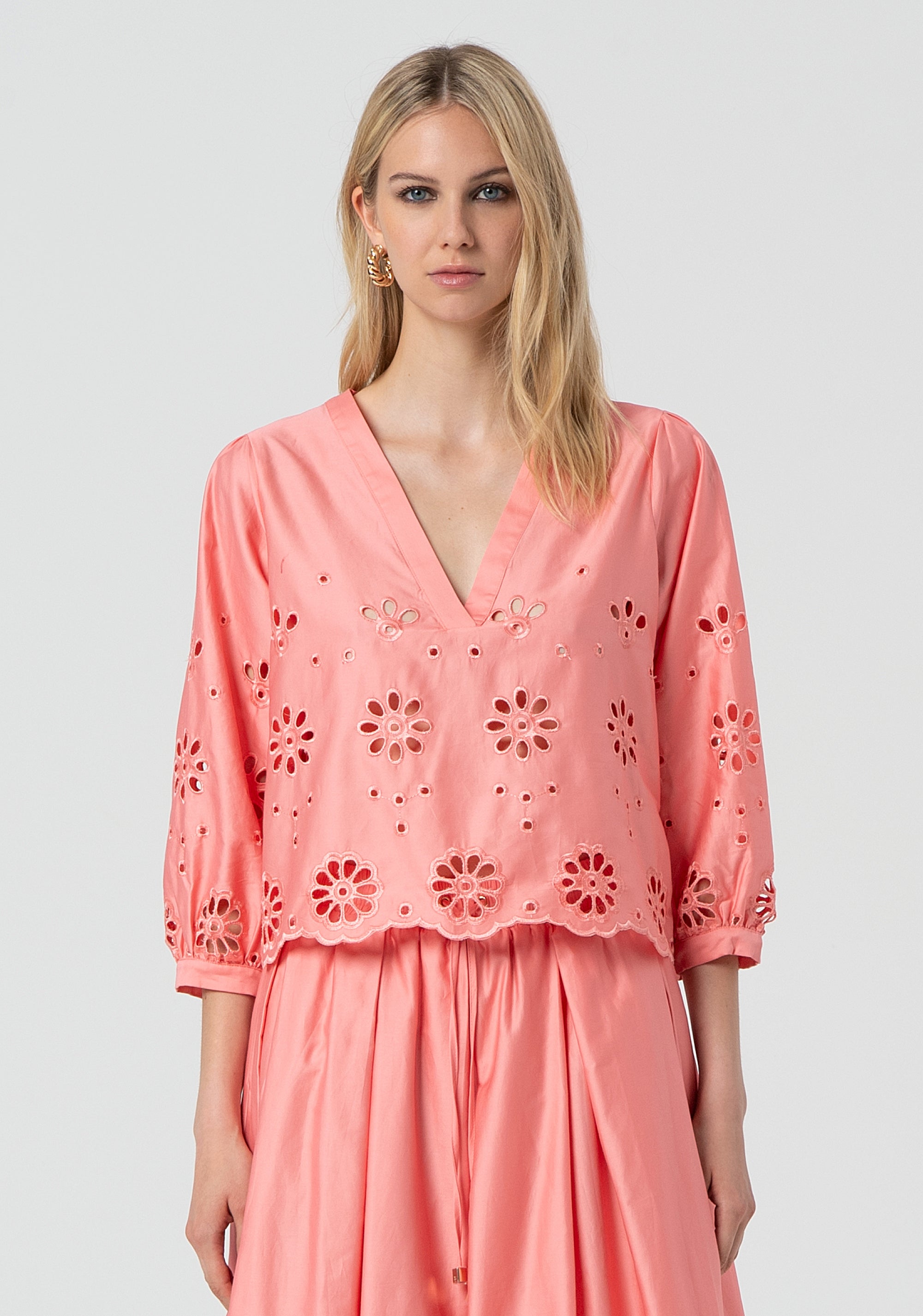 Blusa regular in pizzo San Gallo FJ25ST1002W400E5-107 Fracomina