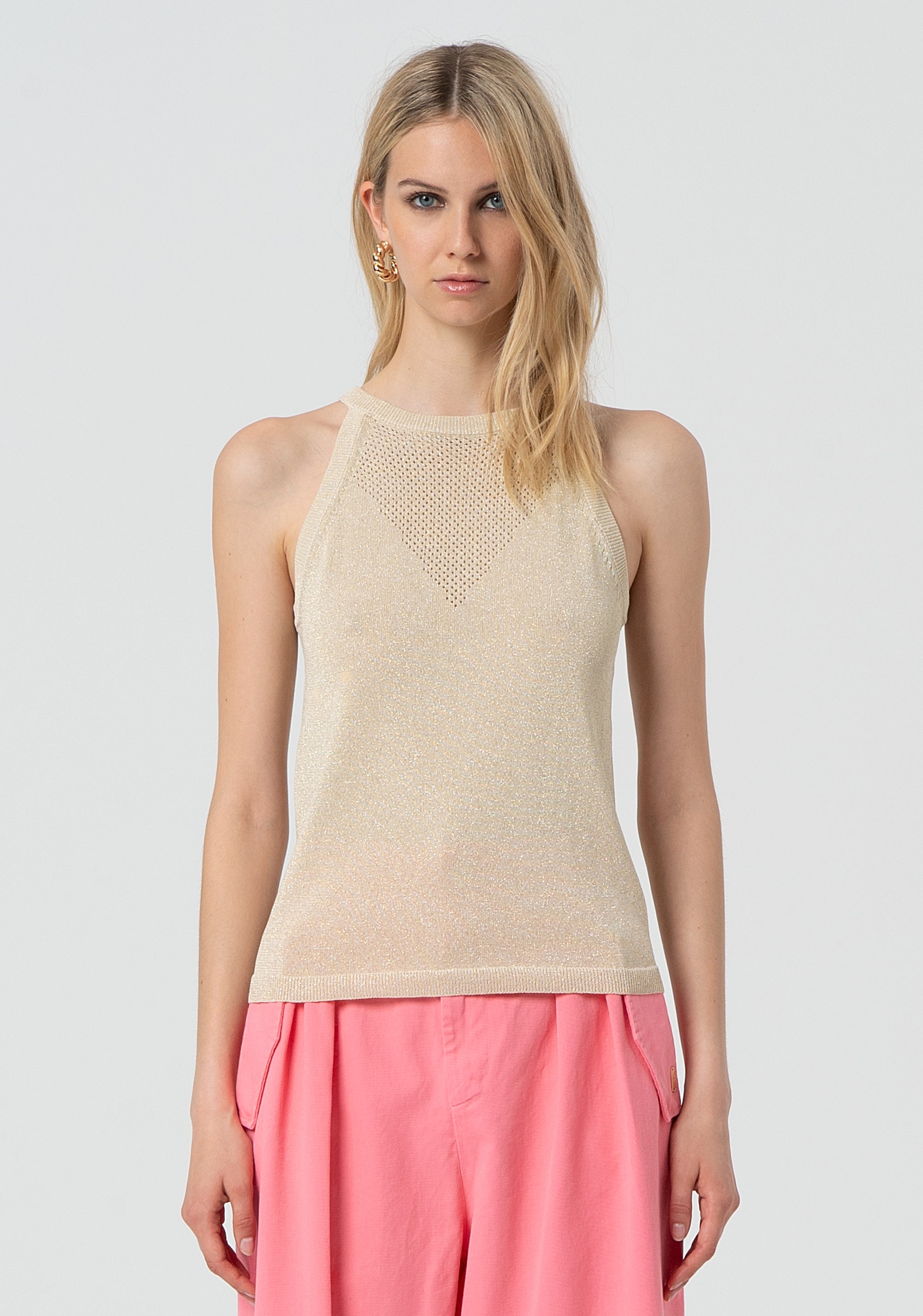 Top senza maniche in maglia con lurex FJ25ST4003K420Q7-150 Fracomina