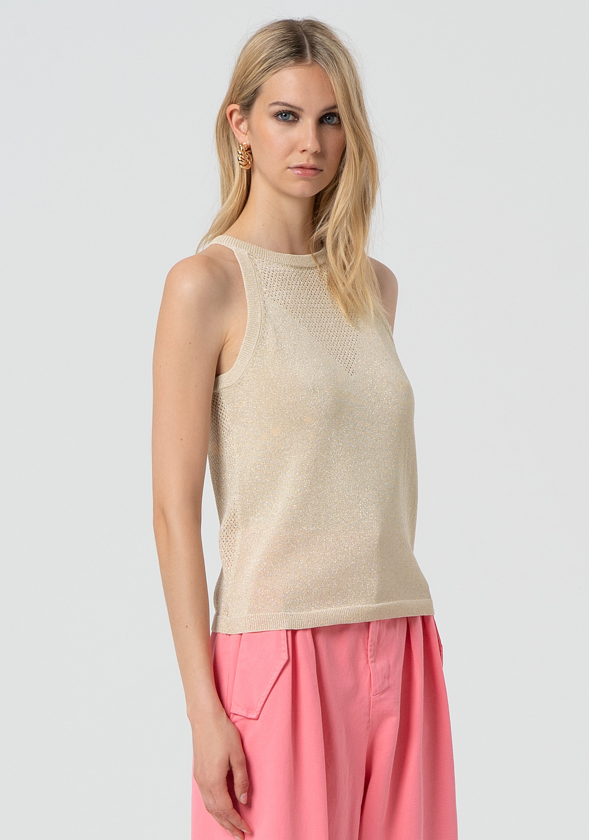 Top senza maniche in maglia con lurex FJ25ST4003K420Q7-150 Fracomina