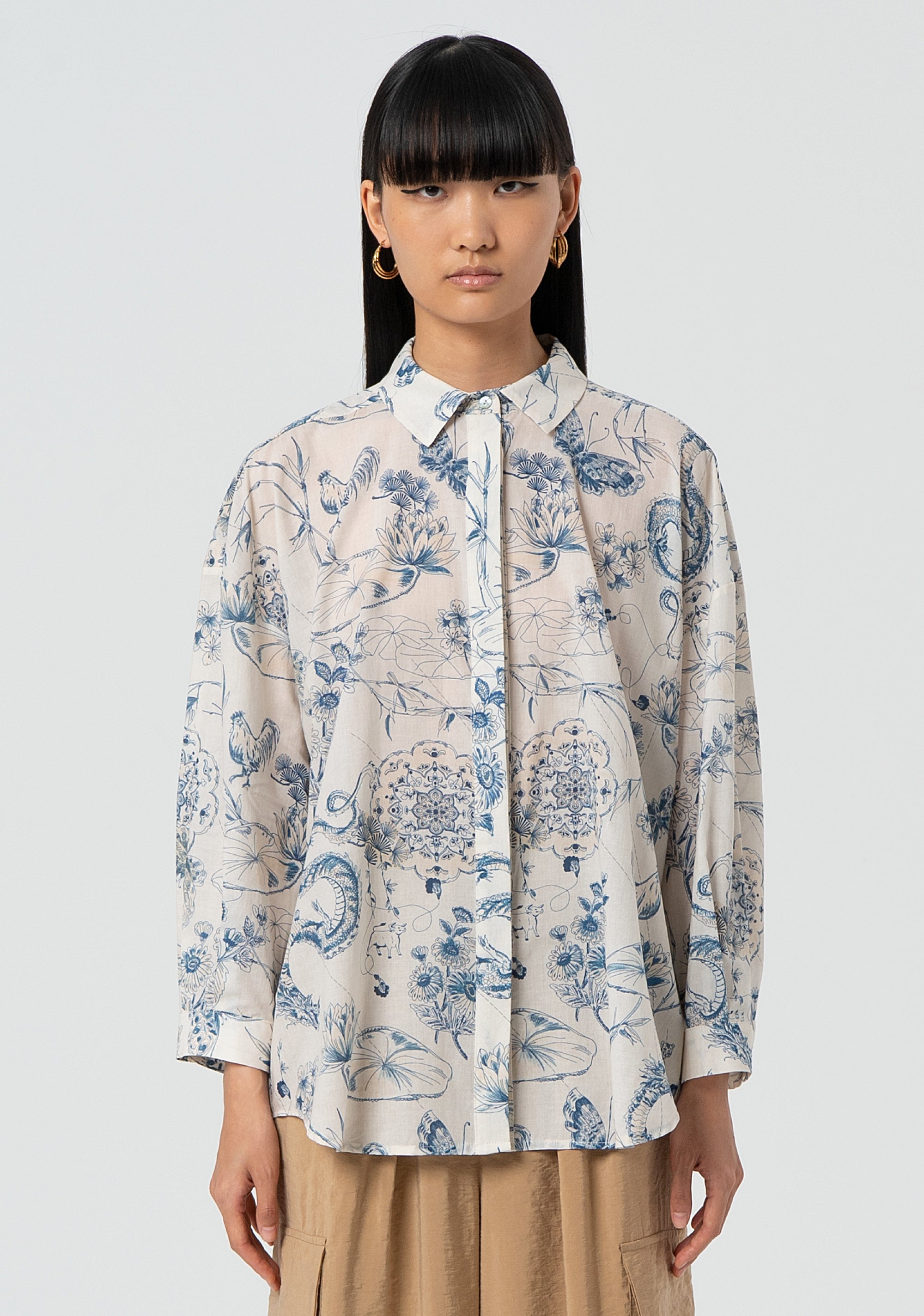 Camicia over in cotone in fantasia FJ25ST6002W621N4-283 Fracomina