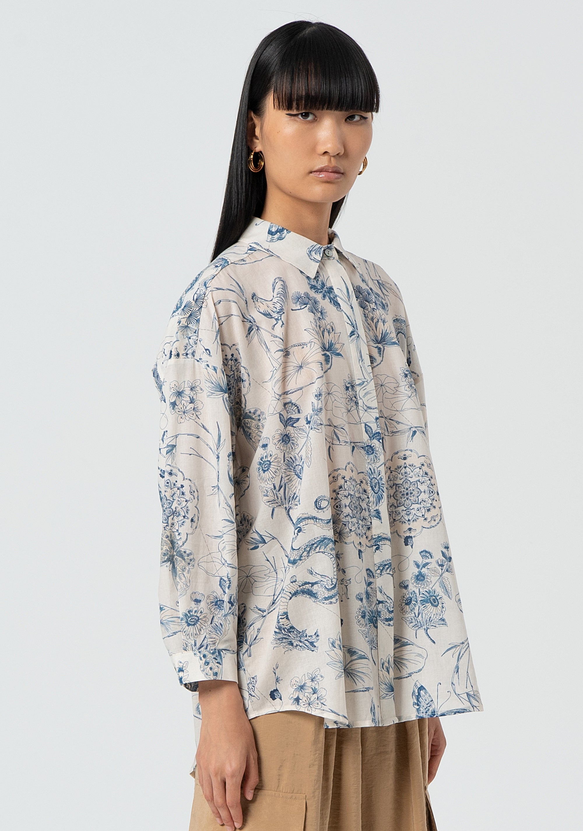 Camicia over in cotone in fantasia FJ25ST6002W621N4-283 Fracomina