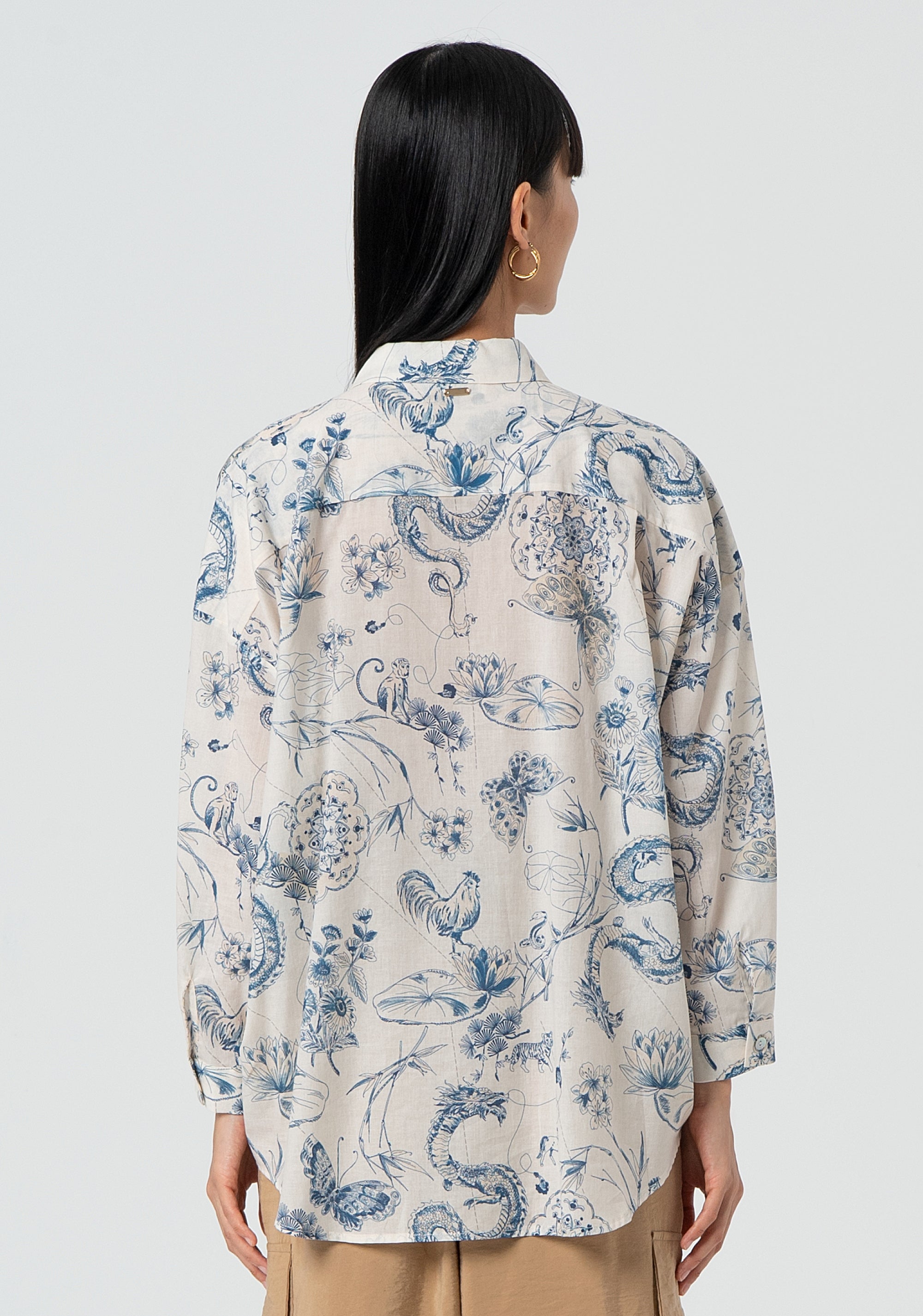 Camicia over in cotone in fantasia FJ25ST6002W621N4-283 Fracomina