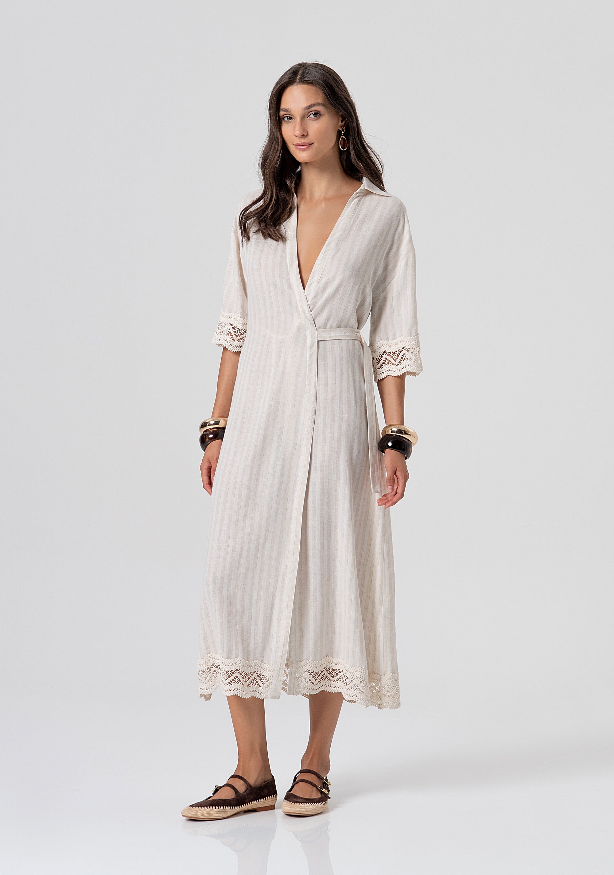 Abito regular modello chemisier midi con lino FJ26SD2001W839N8-662 Fracomina