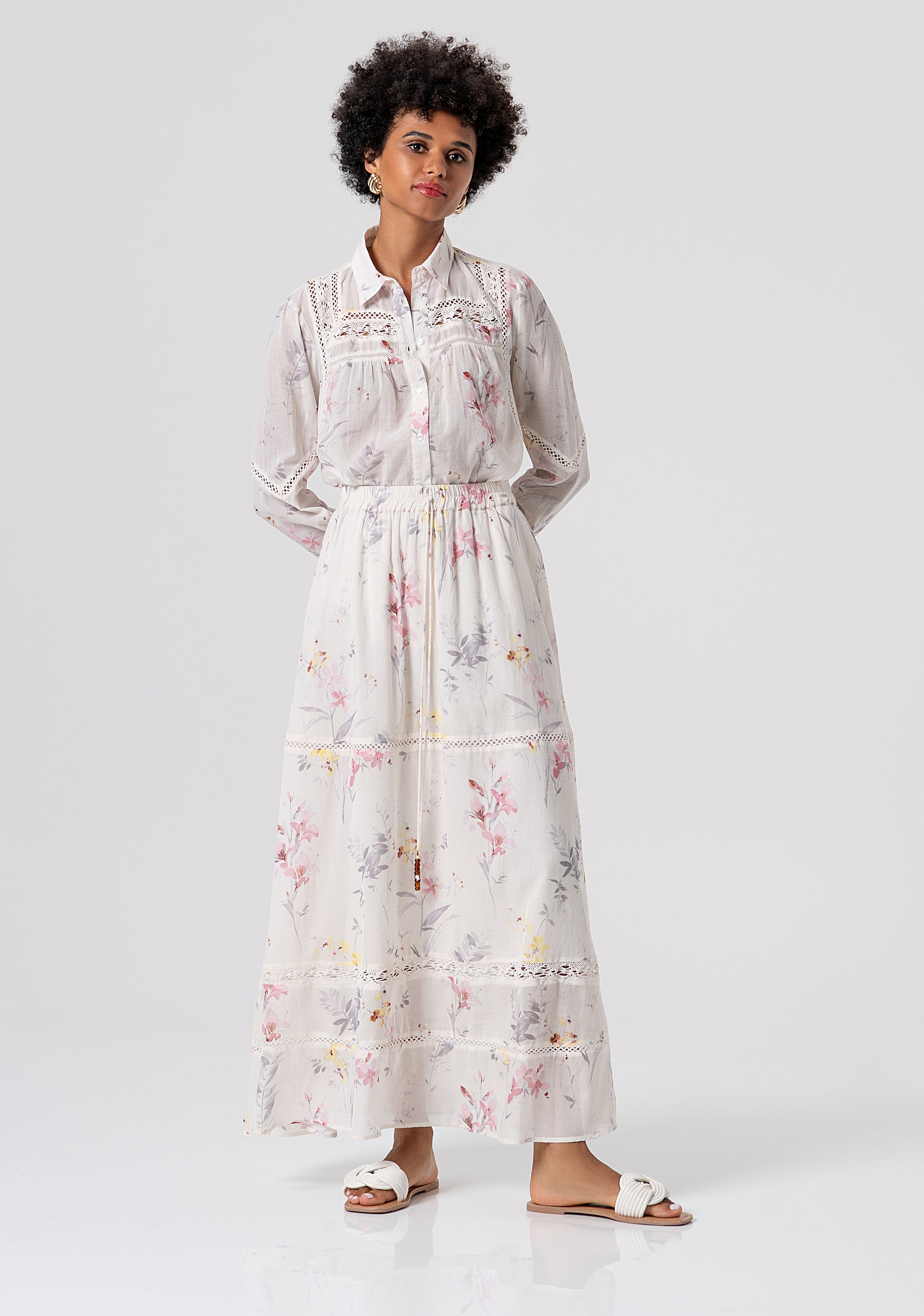 Gonna ampia lunga in fantasia floreale FJ26SG2001W694K2-472 Fracomina