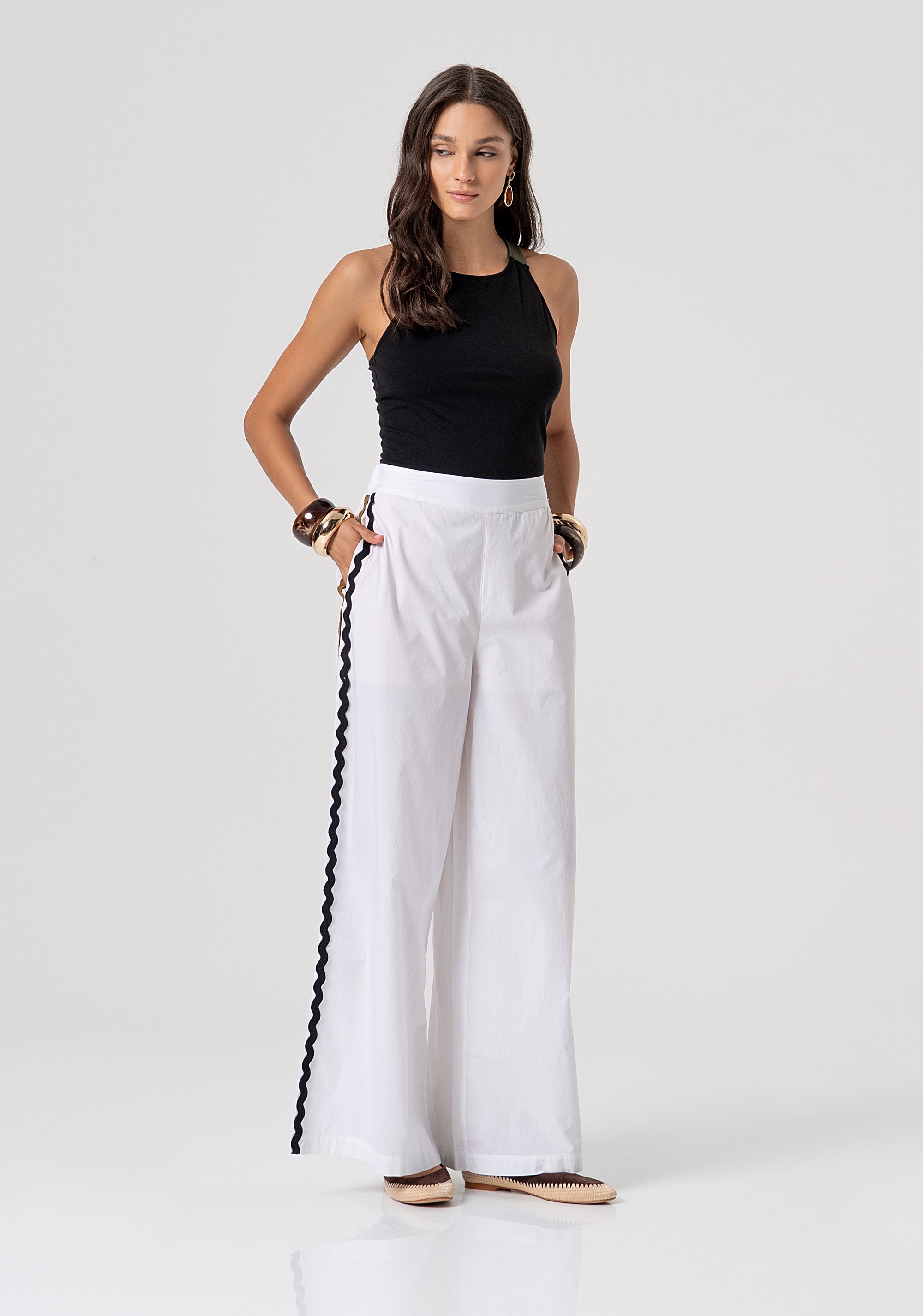 Pantalone wide a palazzo in popeline di cotone FJ26SV3002W40001-278 Fracomina