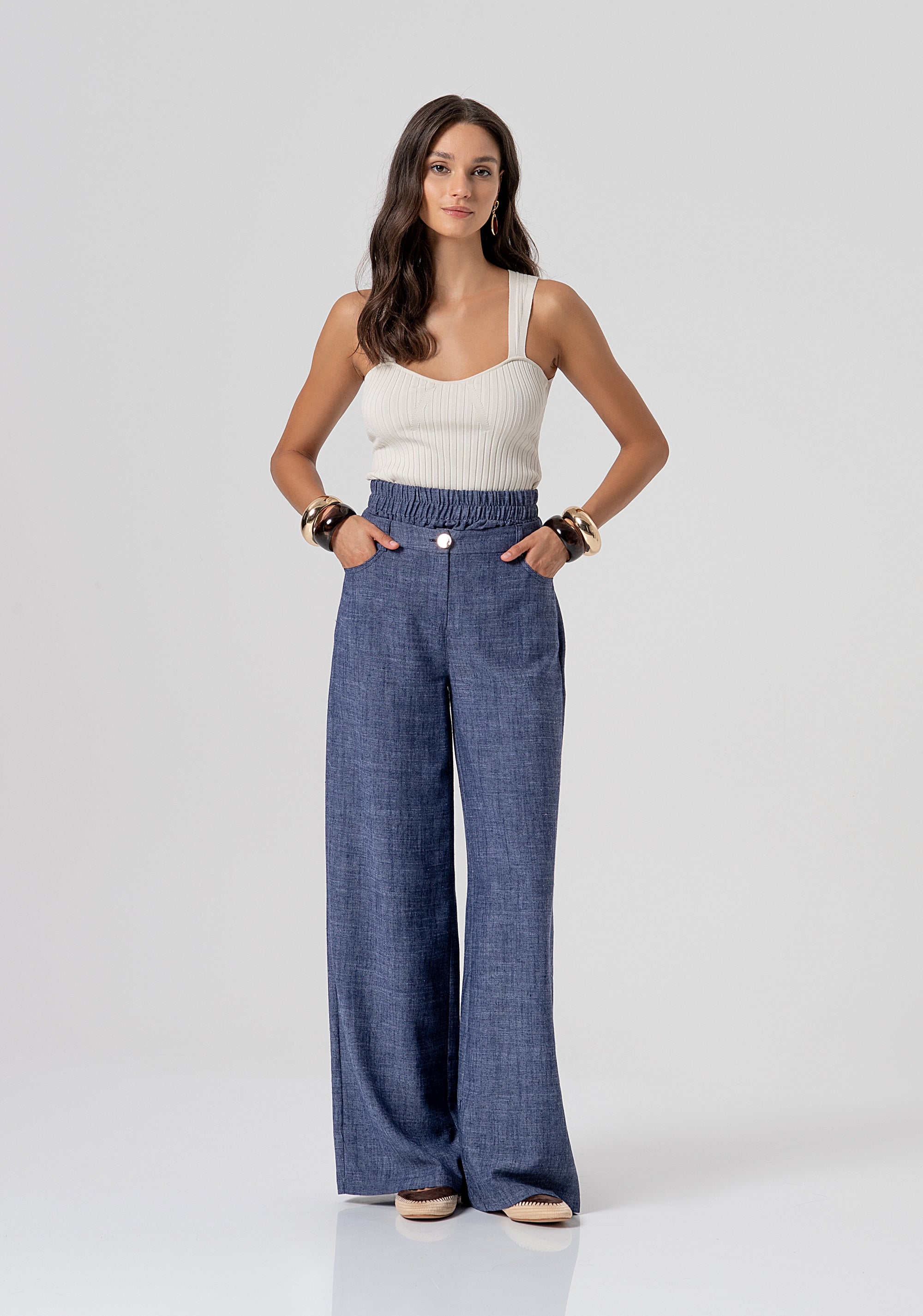 Pantalone wide a palazzo con lino FJ26SV3006W84301-064 Fracomina