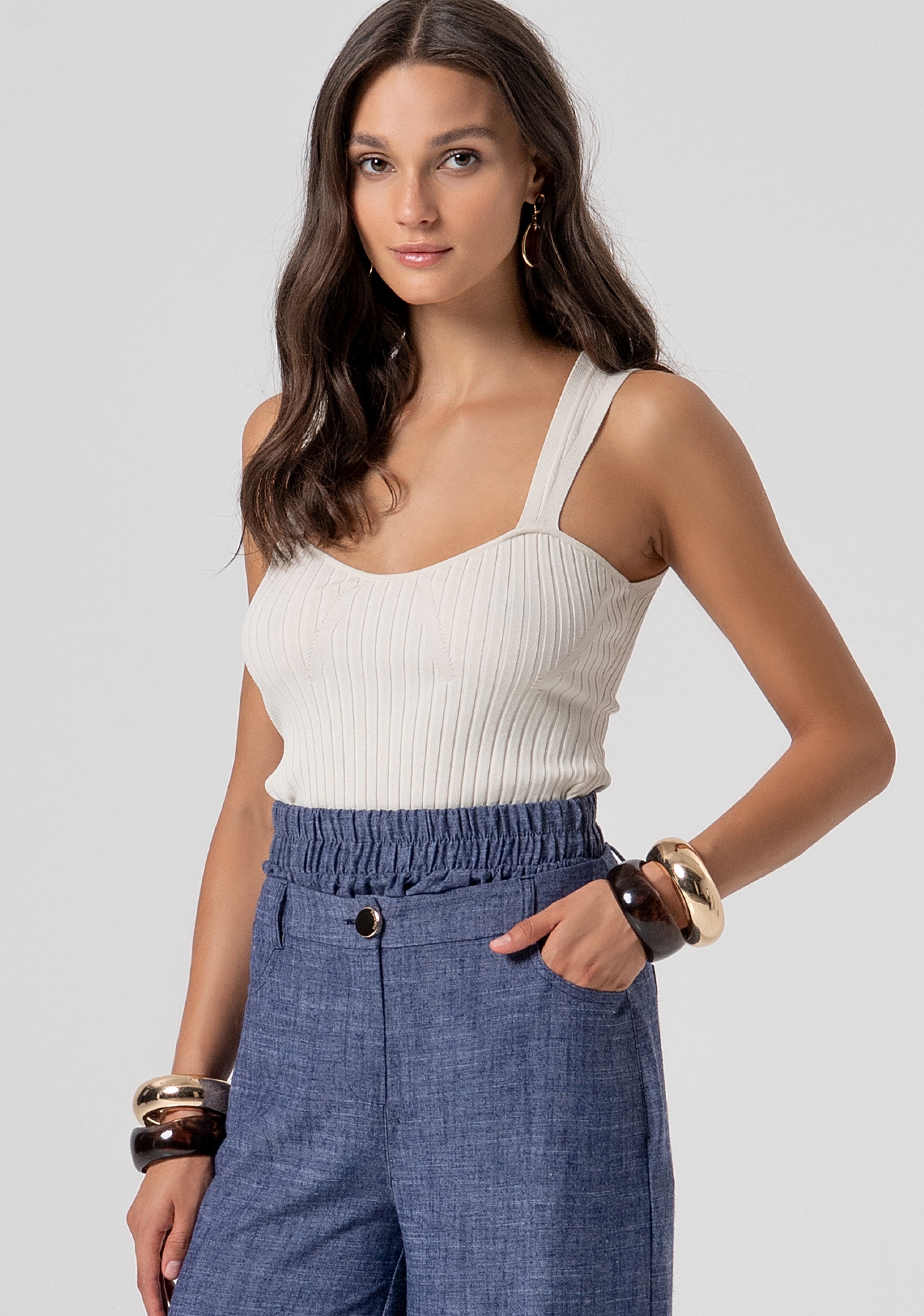 Pantalone wide a palazzo con lino FJ26SV3006W84301-064 Fracomina