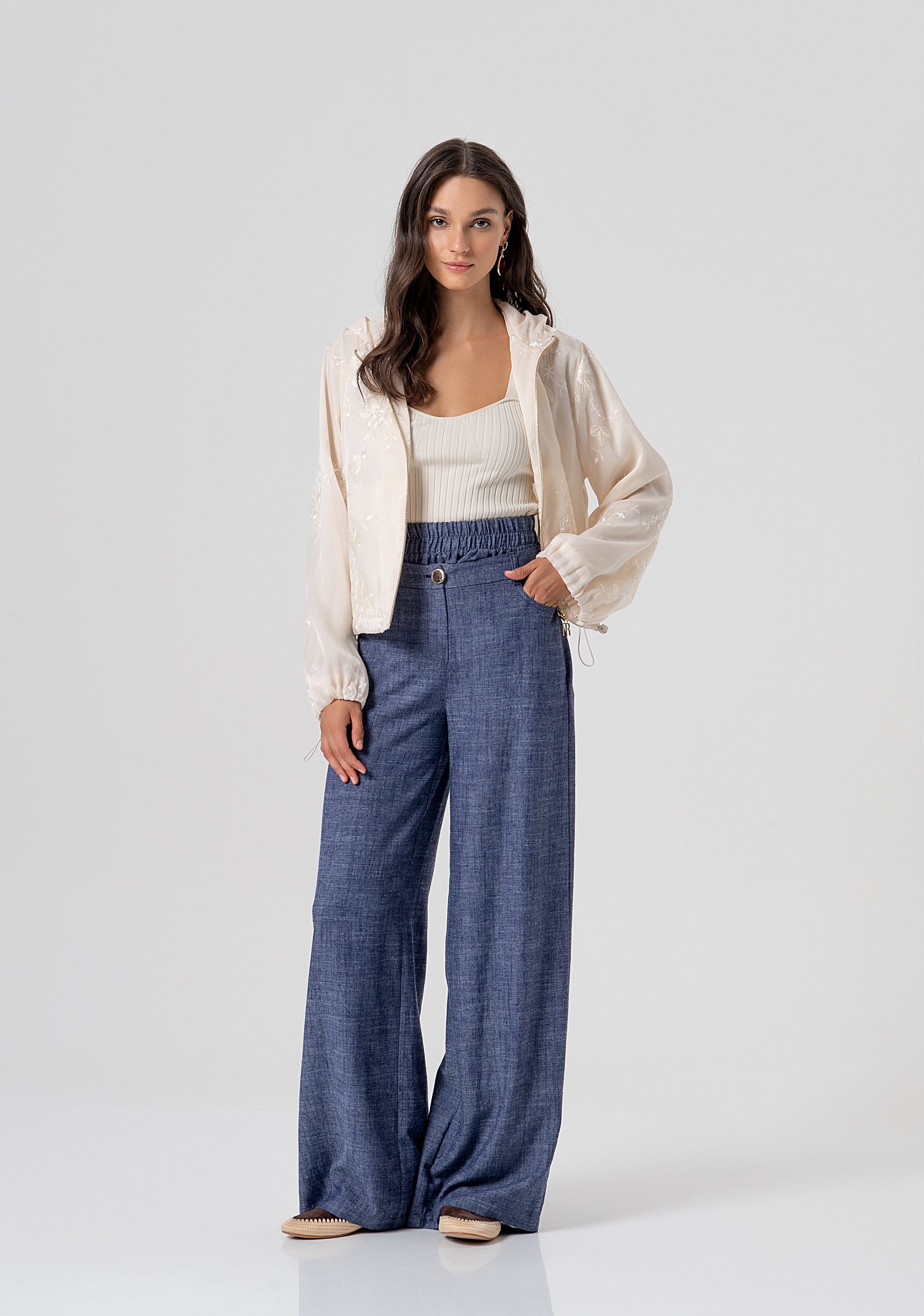 Pantalone wide a palazzo con lino FJ26SV3006W84301-064 Fracomina