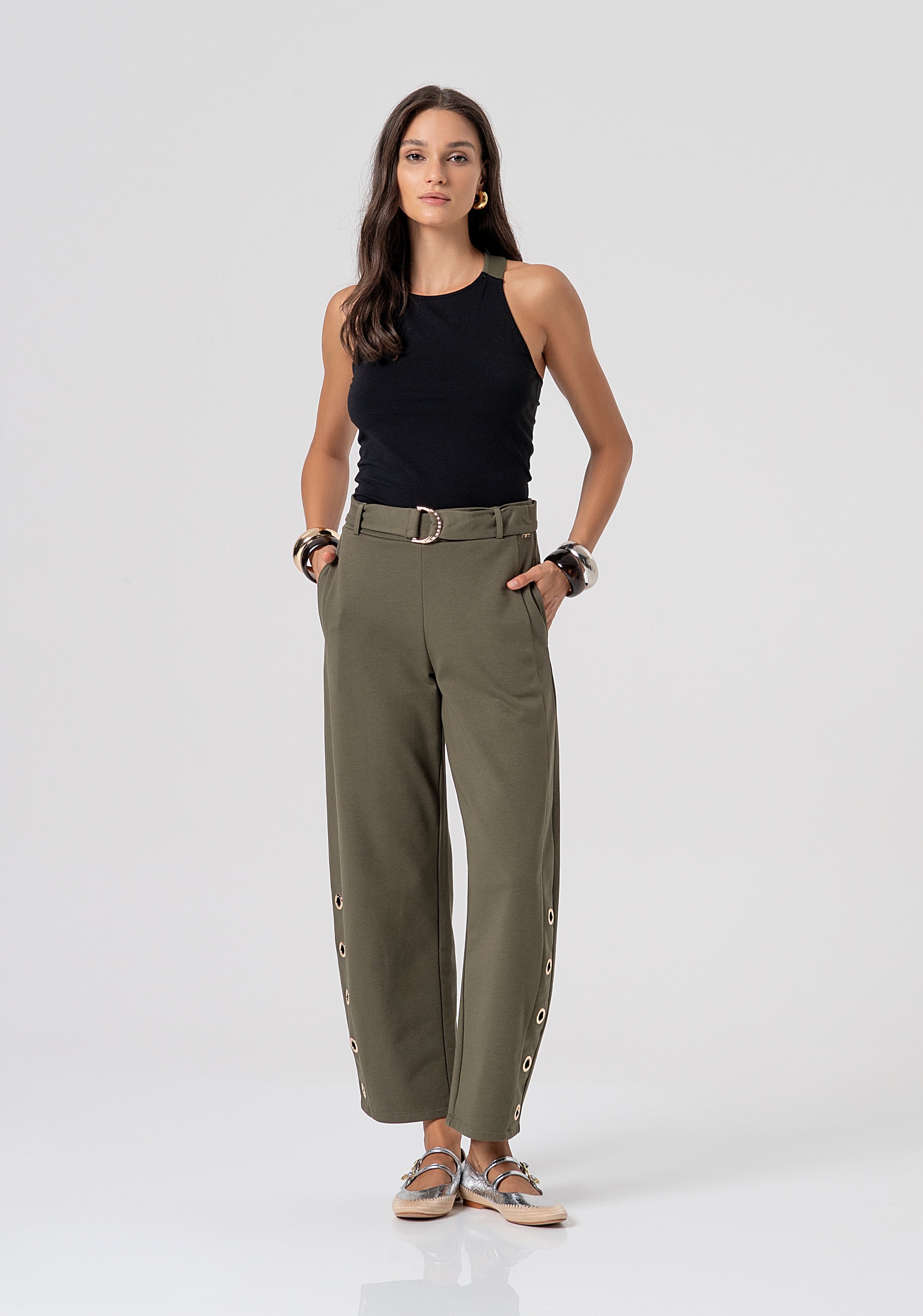 Pantalone carrot balloon fit in felpa con occhielli vela applicati FJ26SVD001F44901-M47 Fracomina