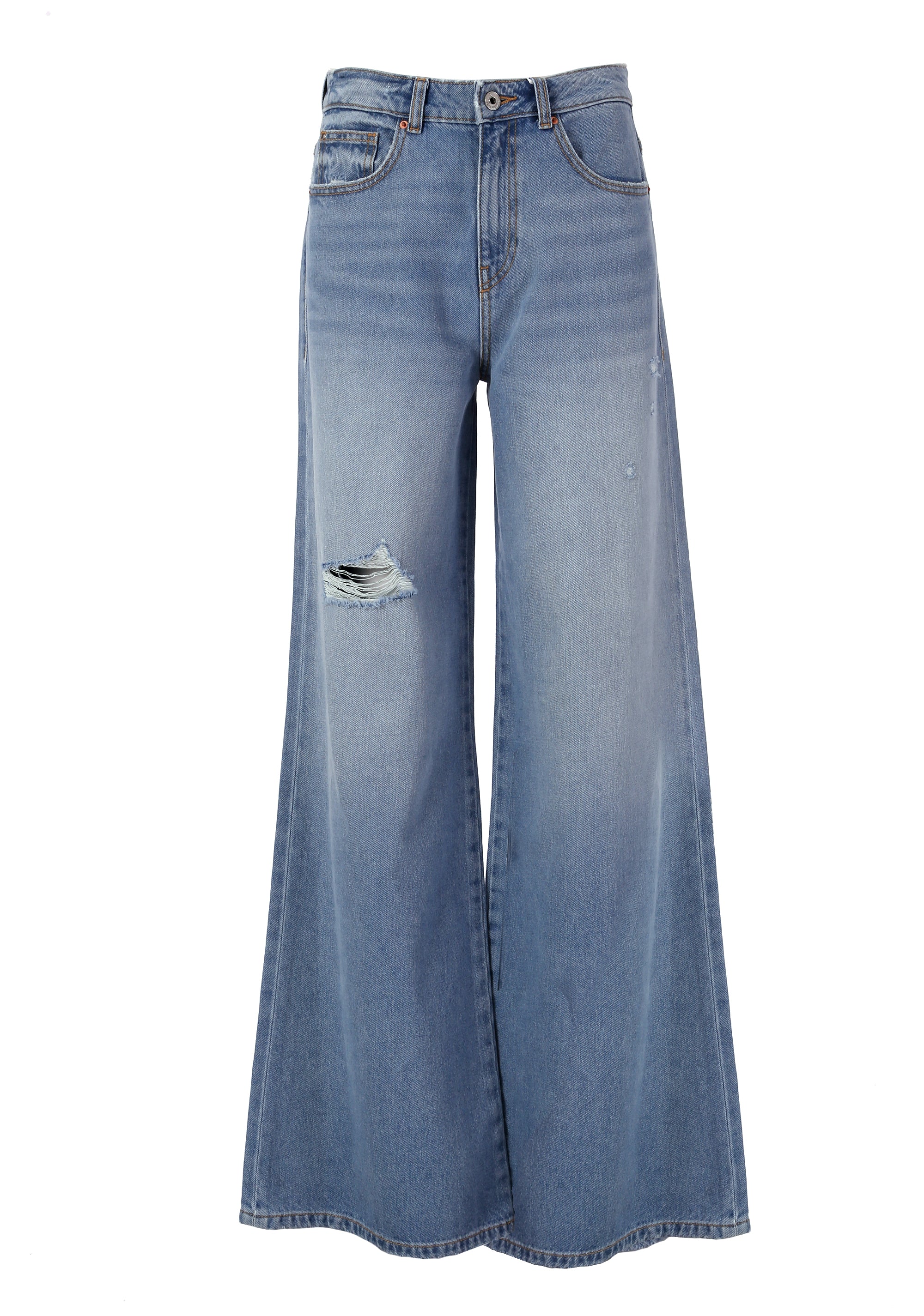 Jeans wide leg in denim con lavaggio chiaro con bleached FP24SV3015D41903-062 Fracomina