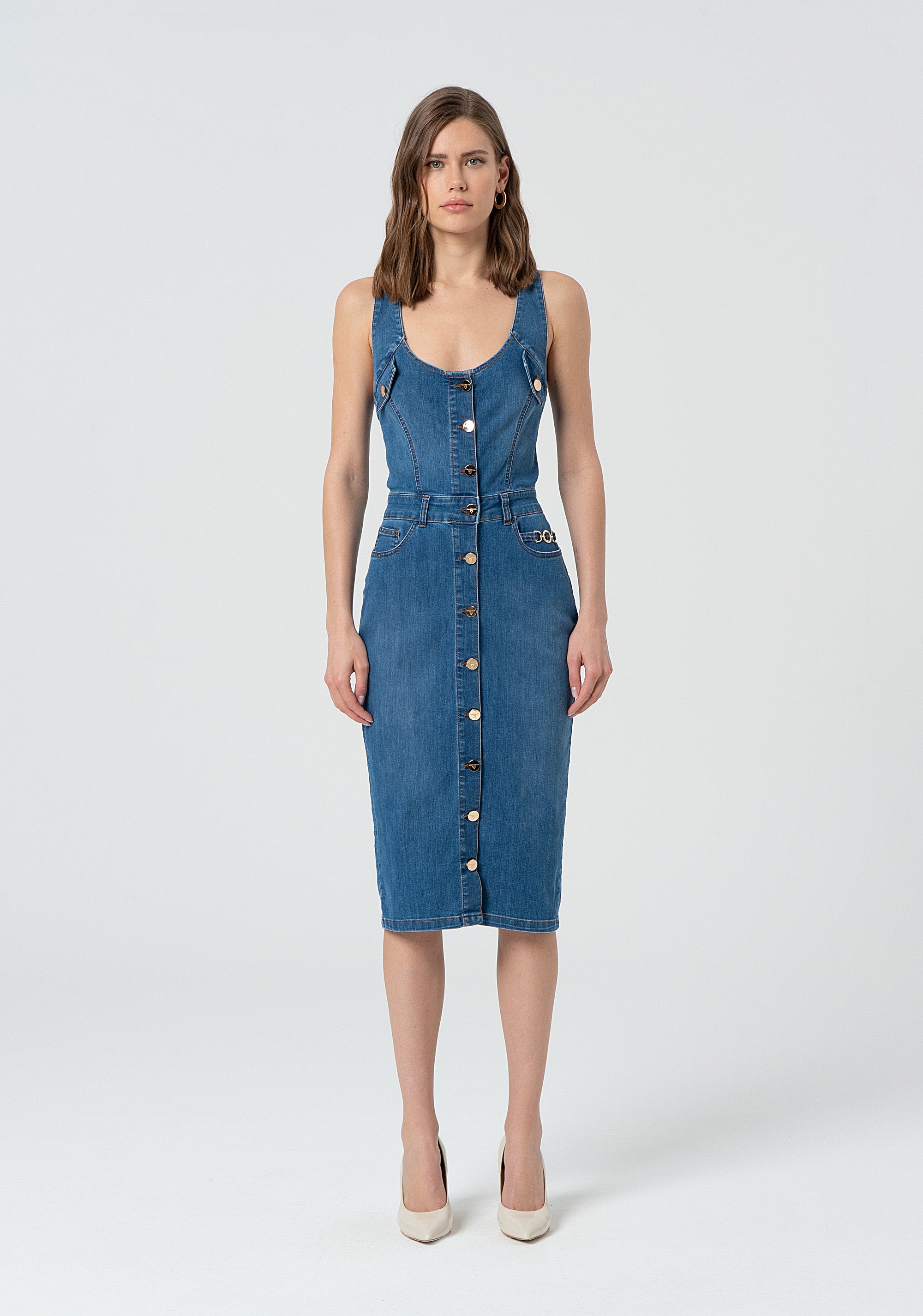 Abito slim senza maniche in denim FP25SD4001D46402-258 Fracomina