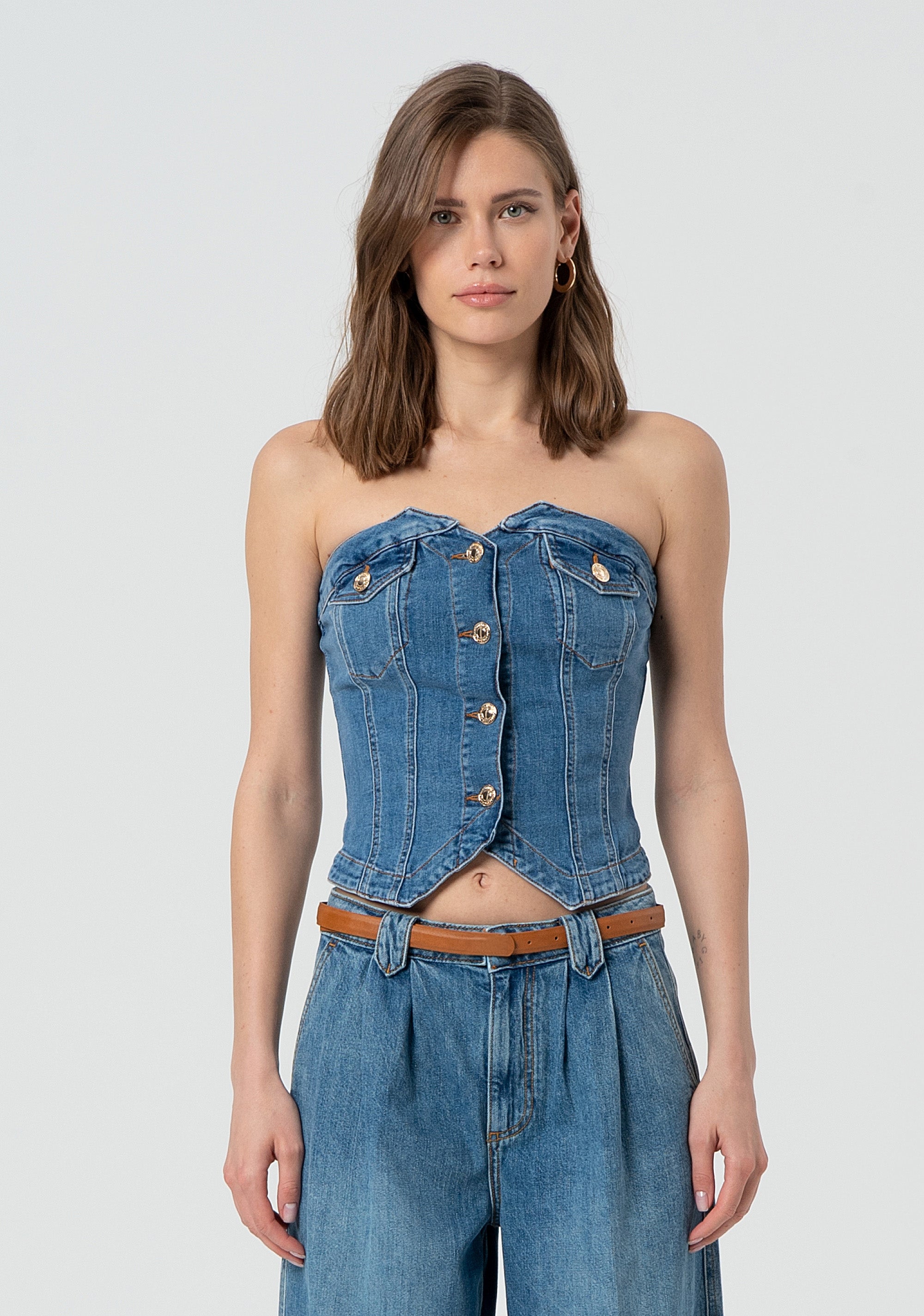 Bustier slim in denim con lavaggio medio FP25SJ5020D46002-258 Fracomina