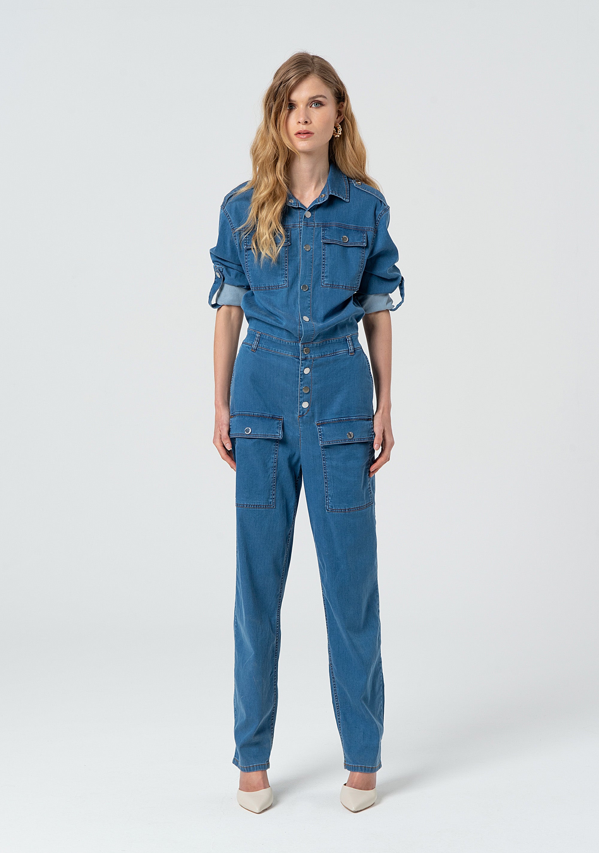 Tuta regular in denim con lavaggio medio FP25SO2003D46302-258 Fracomina