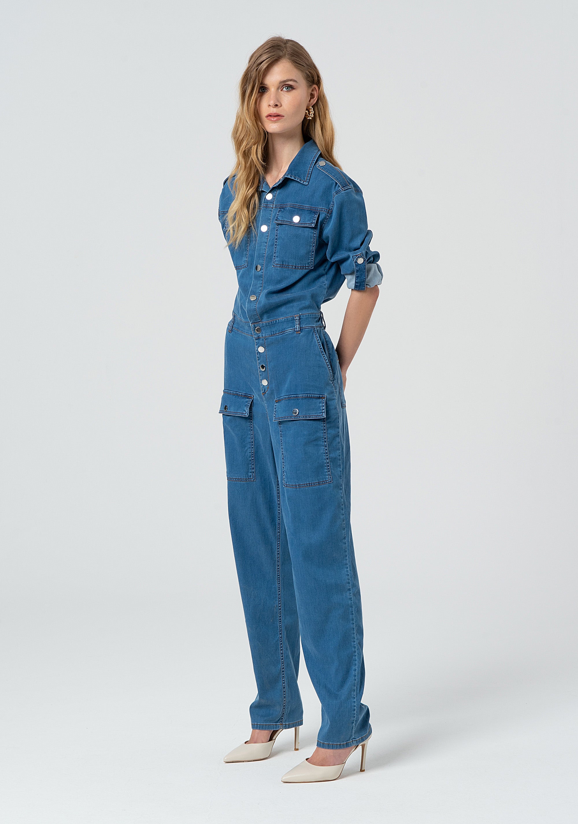 Tuta regular in denim con lavaggio medio FP25SO2003D46302-258 Fracomina