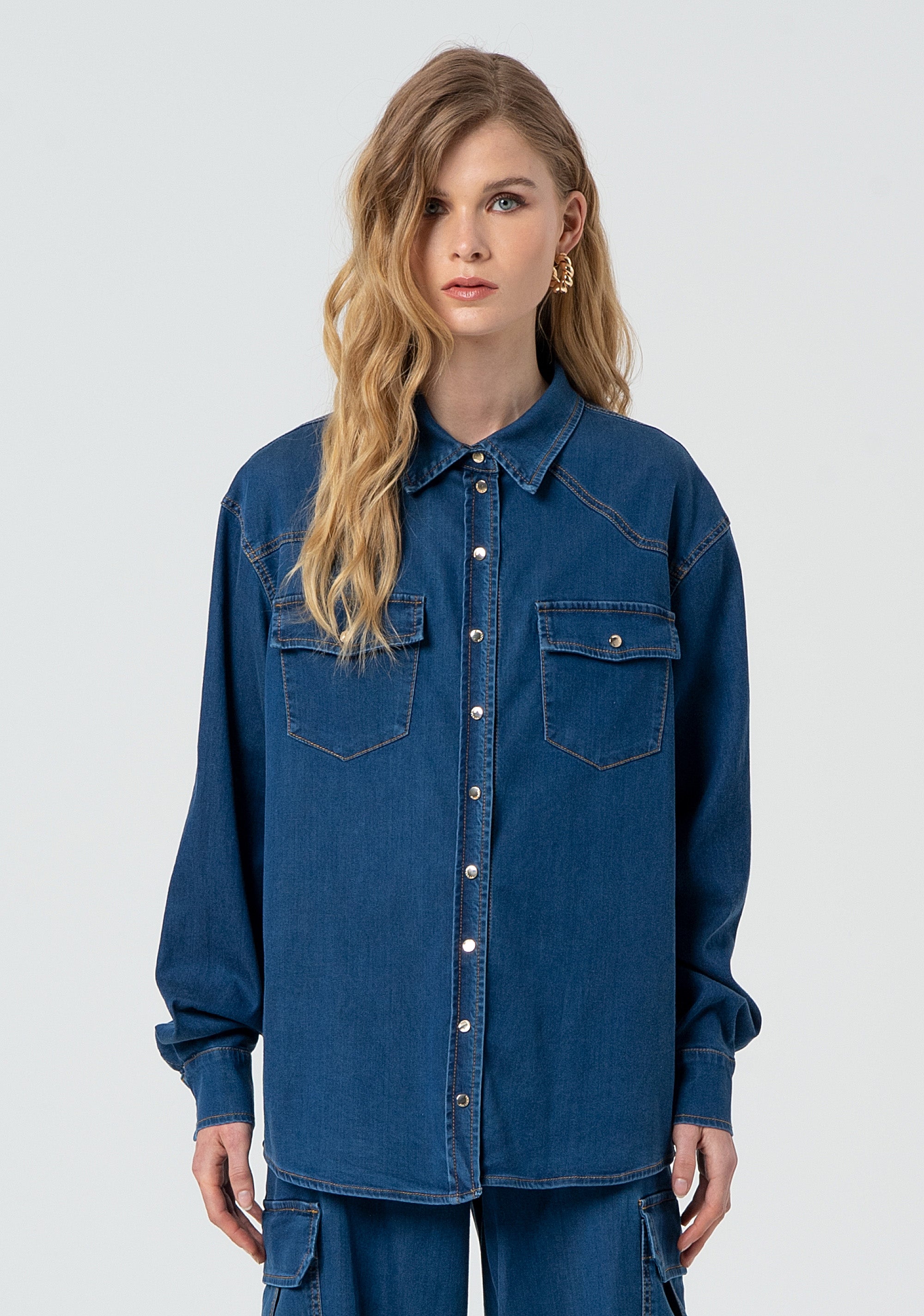 Camicia over in denim con lavaggio scuro FP25ST6024D46302-349 Fracomina