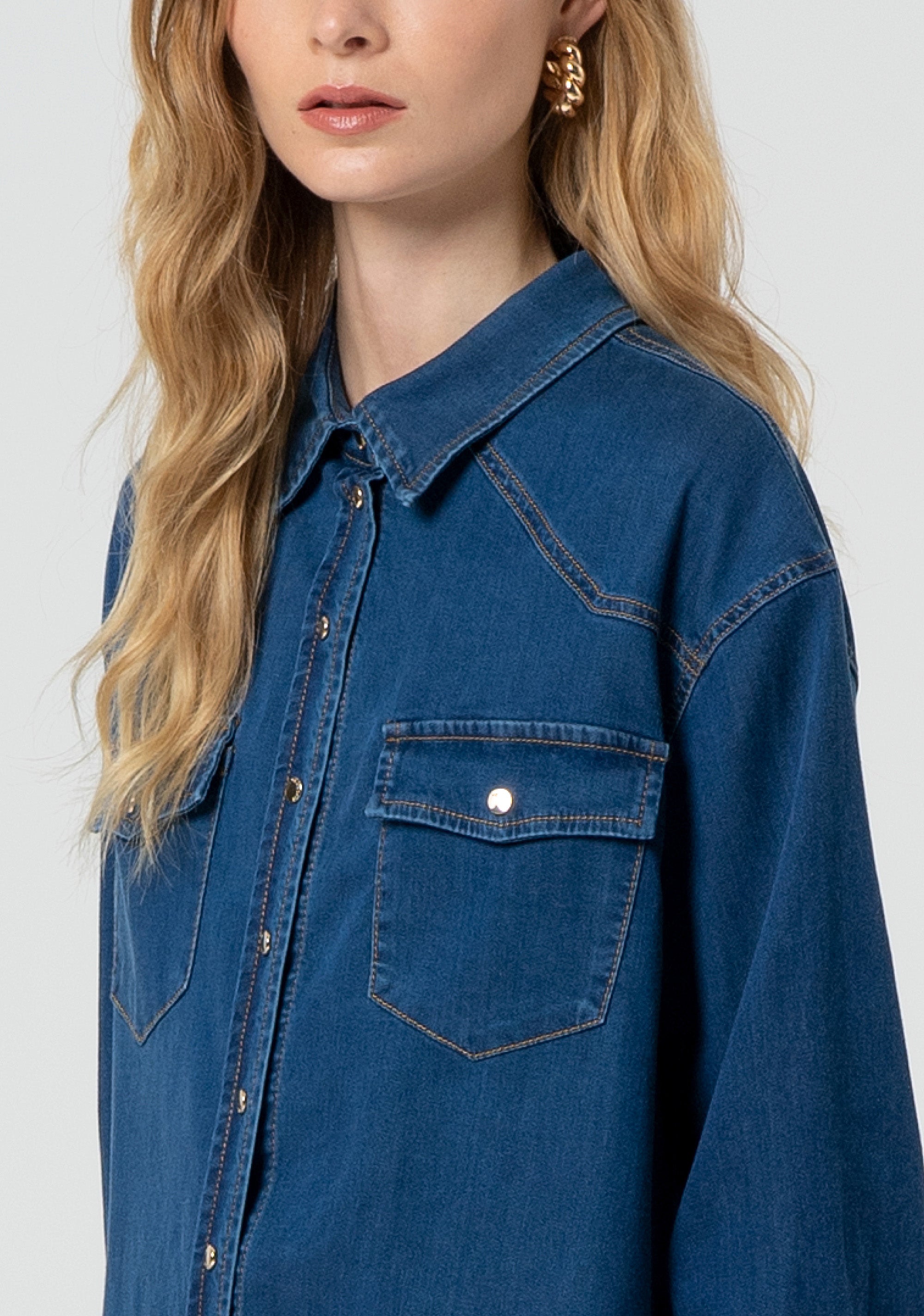 Camicia over in denim con lavaggio scuro FP25ST6024D46302-349 Fracomina