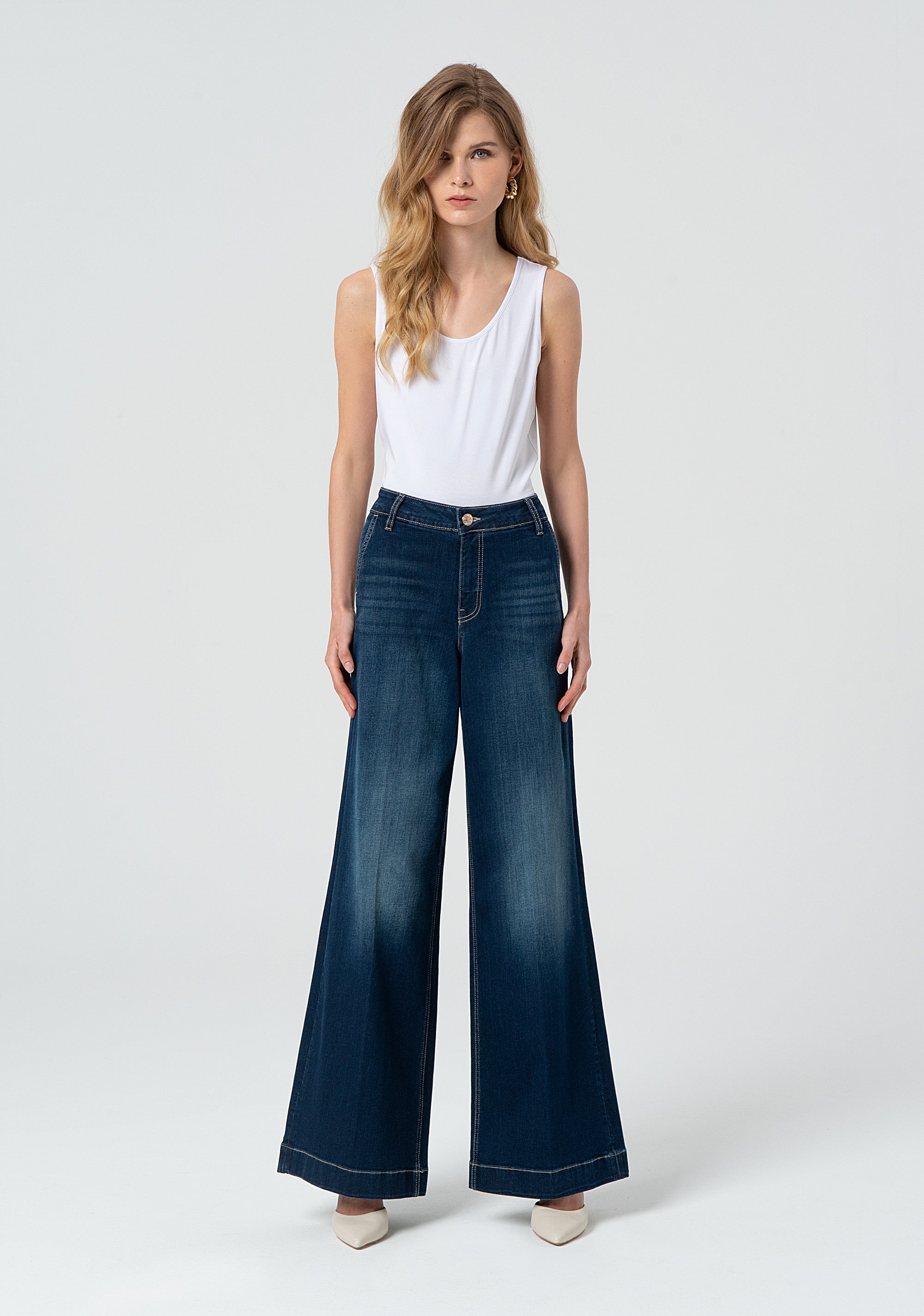 Jeans a palazzo in denim con lavaggio scuro FP25SV3010D46001-117 Fracomina