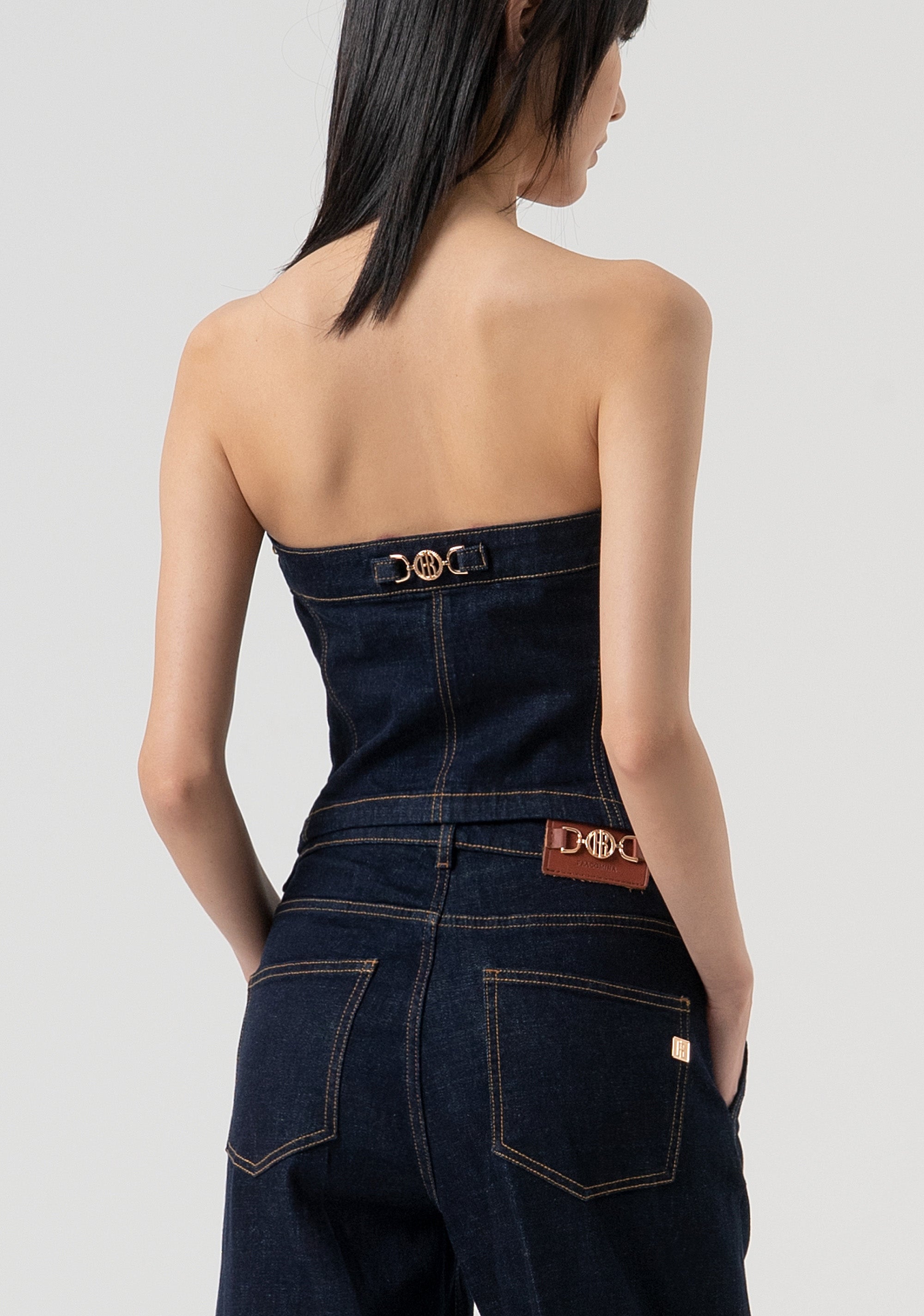 Top senza maniche modello bustier in denim con lavaggio raw FP25WJ5007D40193-L23 Fracomina
