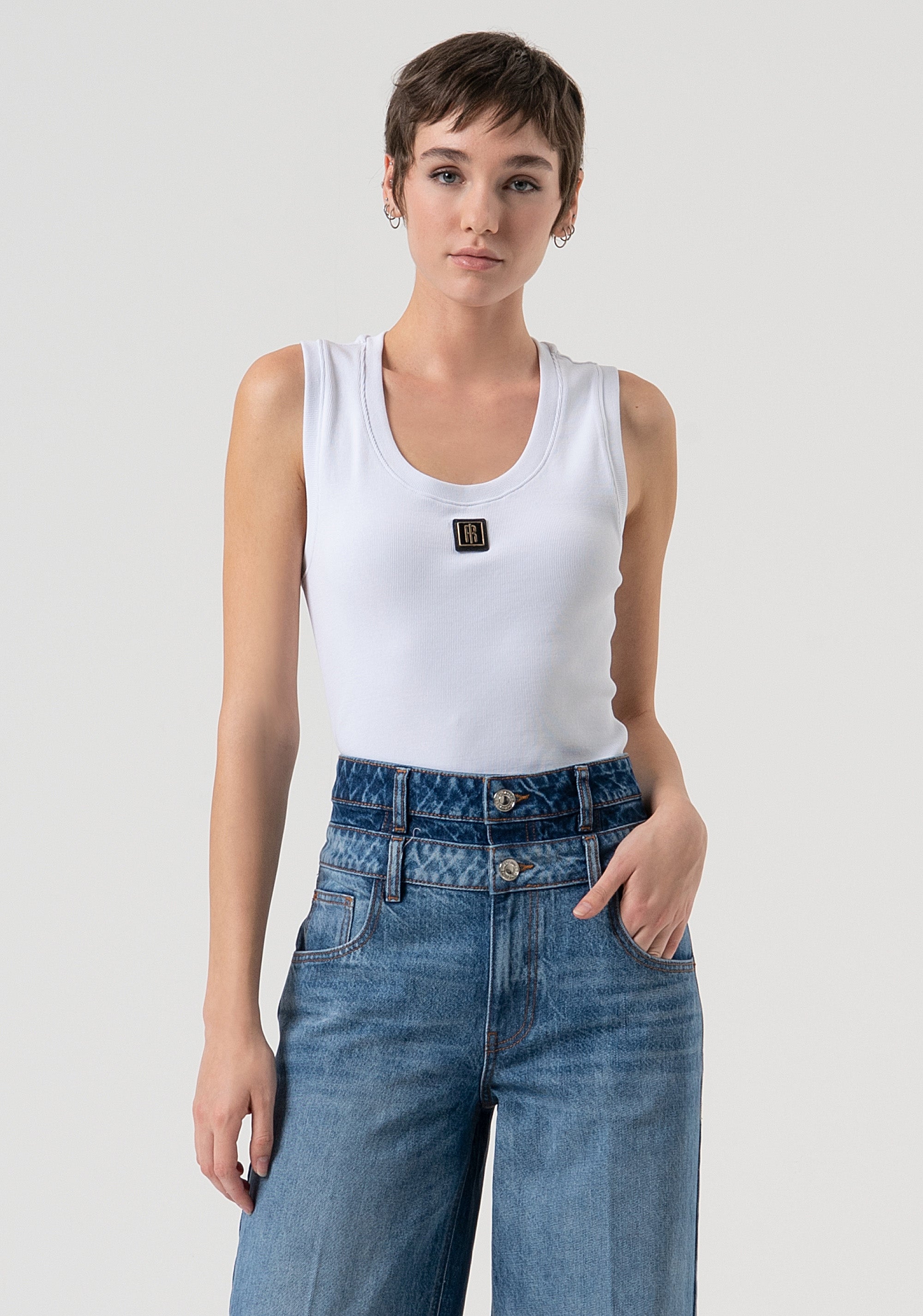 Jeans a palazzo in denim con lavaggio vintage FP25WV3020D41993-T63 Fracomina