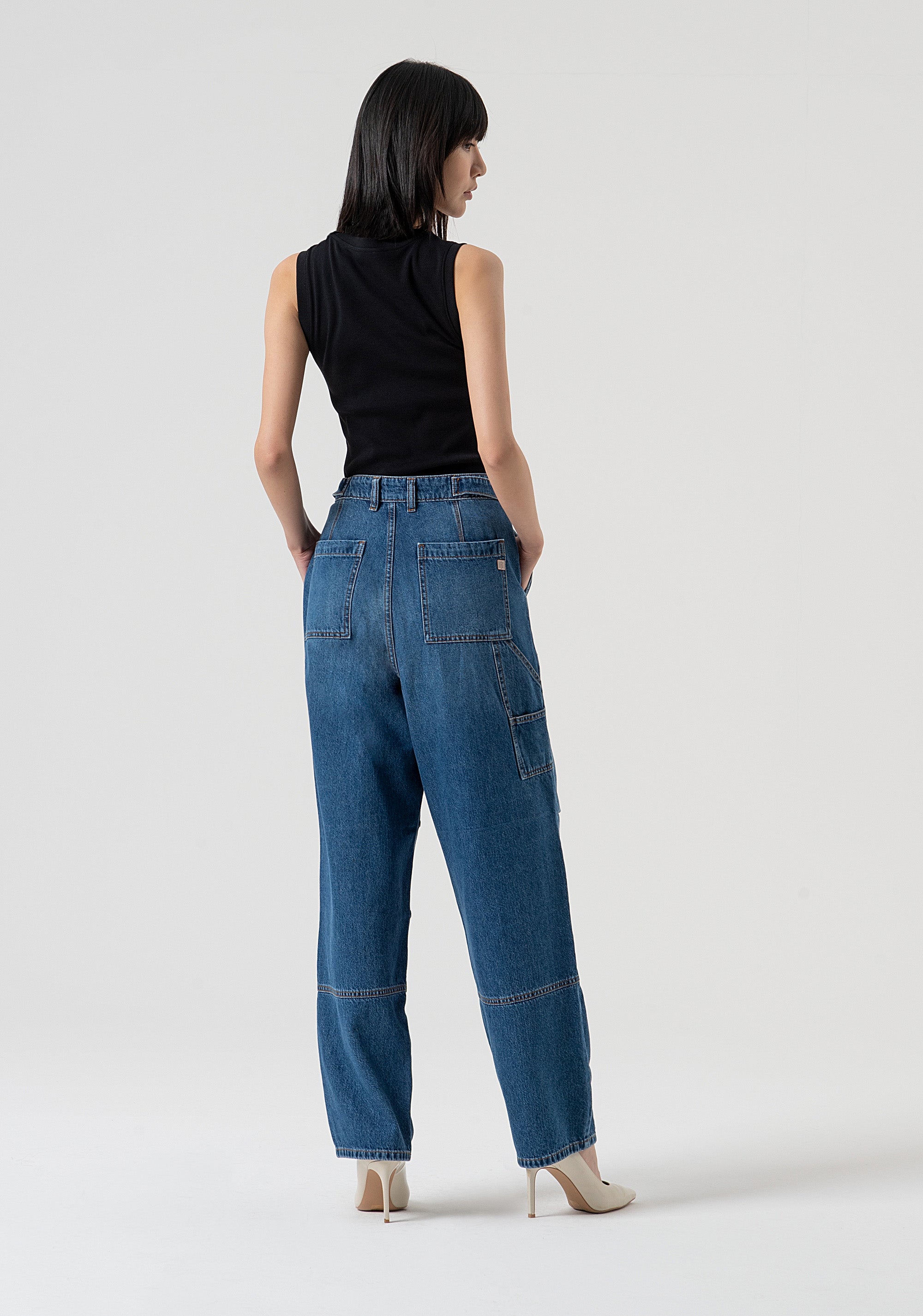 Jeans boyfriend cargo in denim con lavaggio vintage FP25WV5009D41993-349 Fracomina