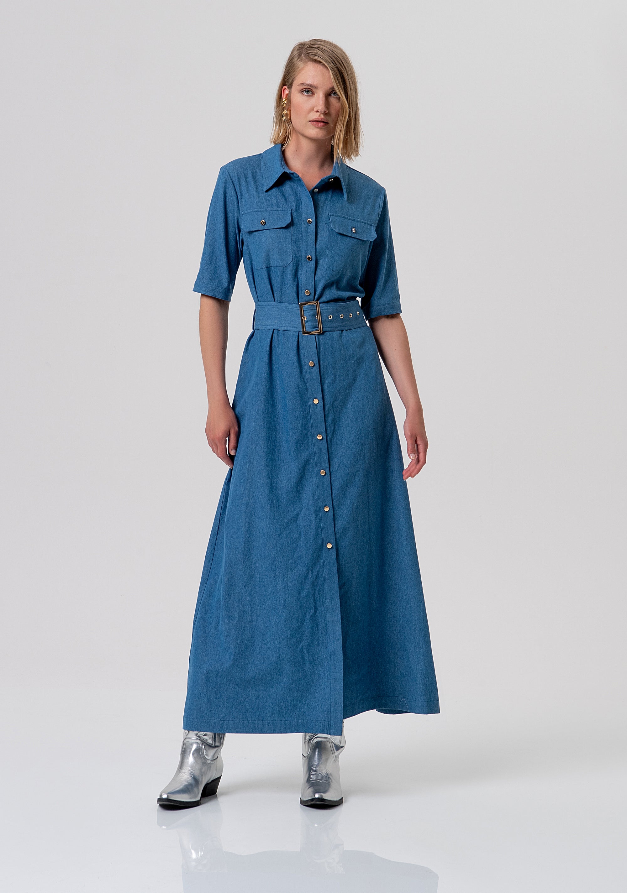 Abito regular modello chemisier lungo in cotone FP26SD3021D46802-349 Fracomina