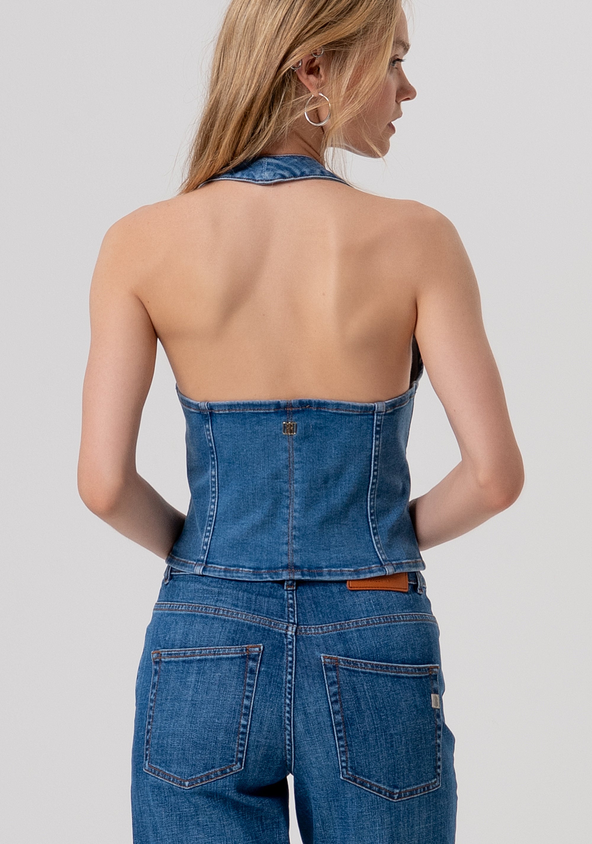 Gilet slim in denim con lavaggio medio FP26SJ5014D46002-258 Fracomina