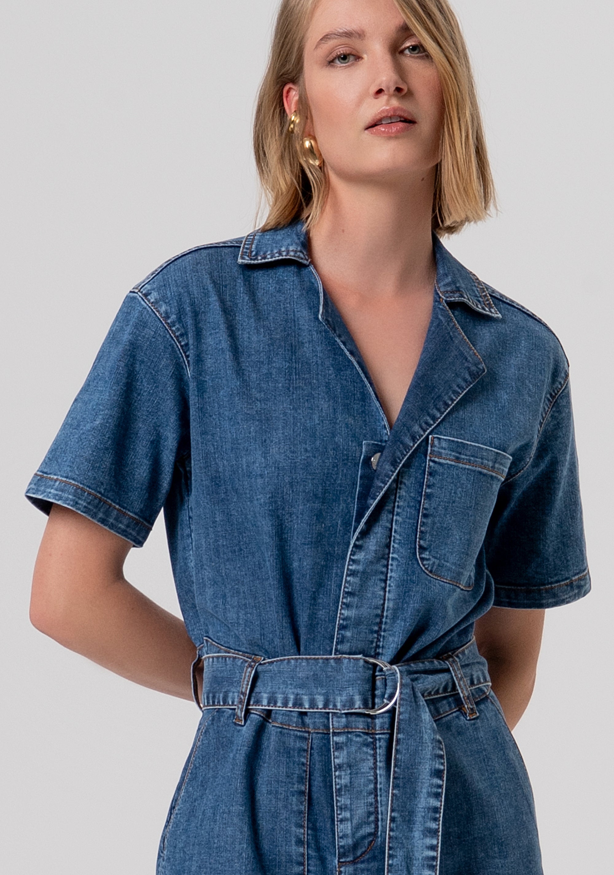 Tuta regular corta in denim con lavaggio medio FP26SO1003D46602-349 Fracomina